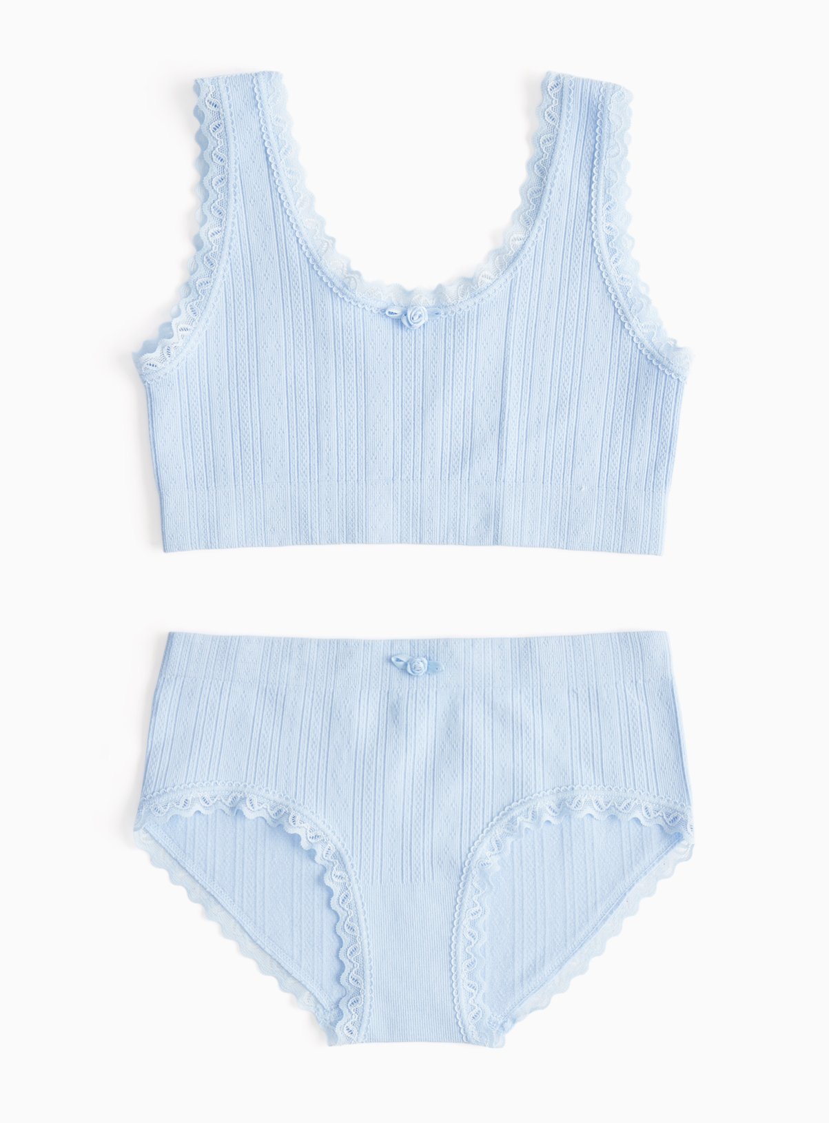 Blue Pointelle Crop Top & Short Brief Set 