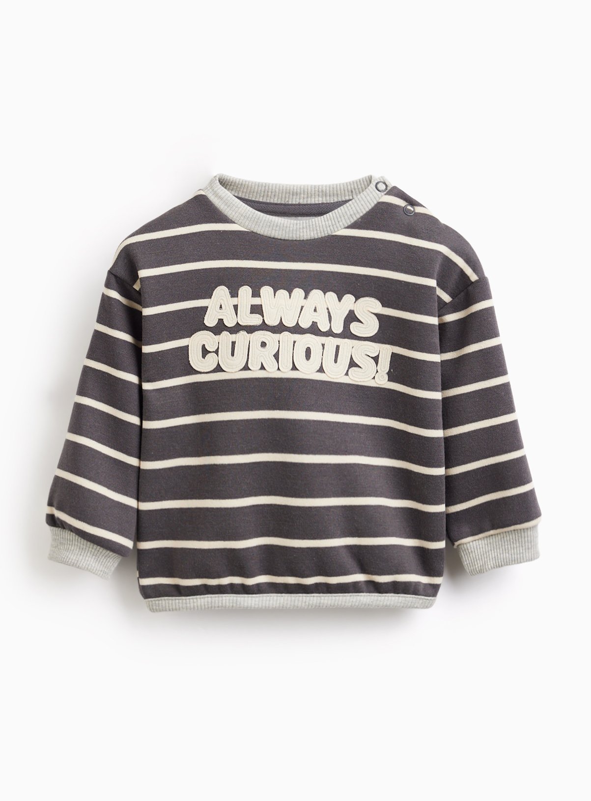 Black Striped Always Curious Print Sweatshirt 