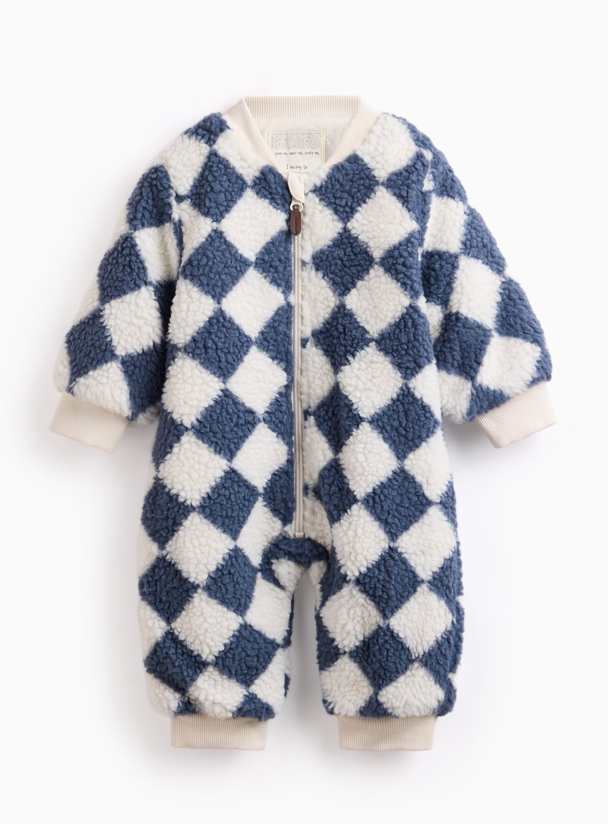 Navy Checkerboard Borg Fleece Pramsuit