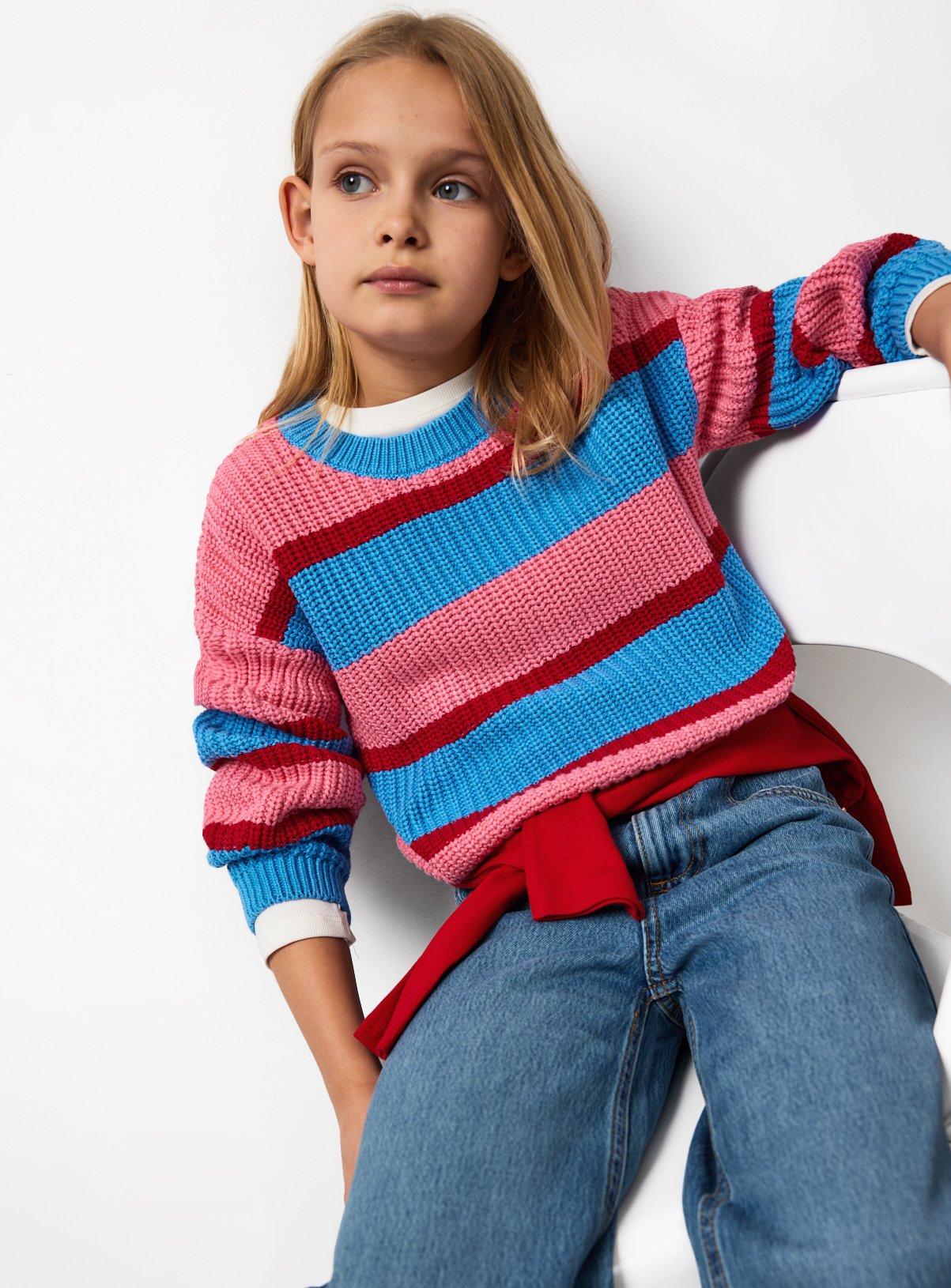 Blue & Pink Striped Knitted Jumper 11 years