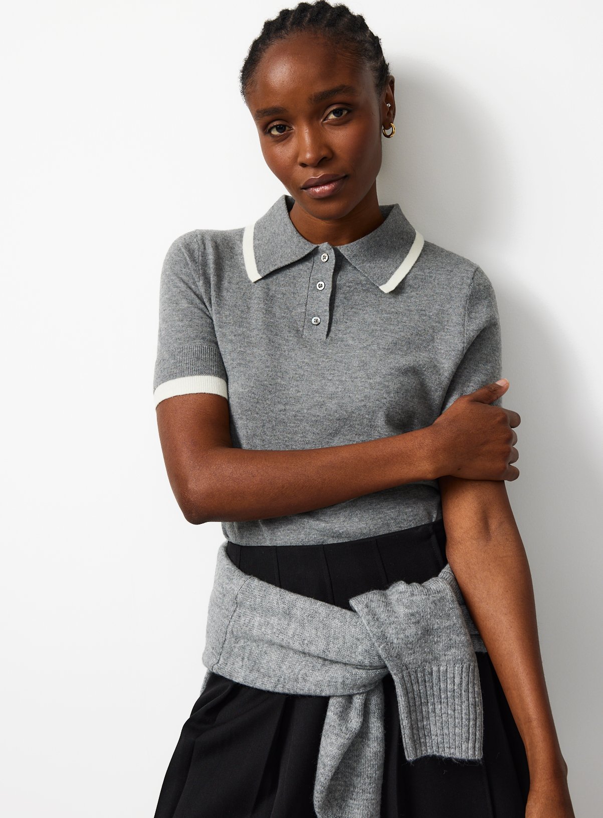 Grey Knitted Two Tone Polo  24