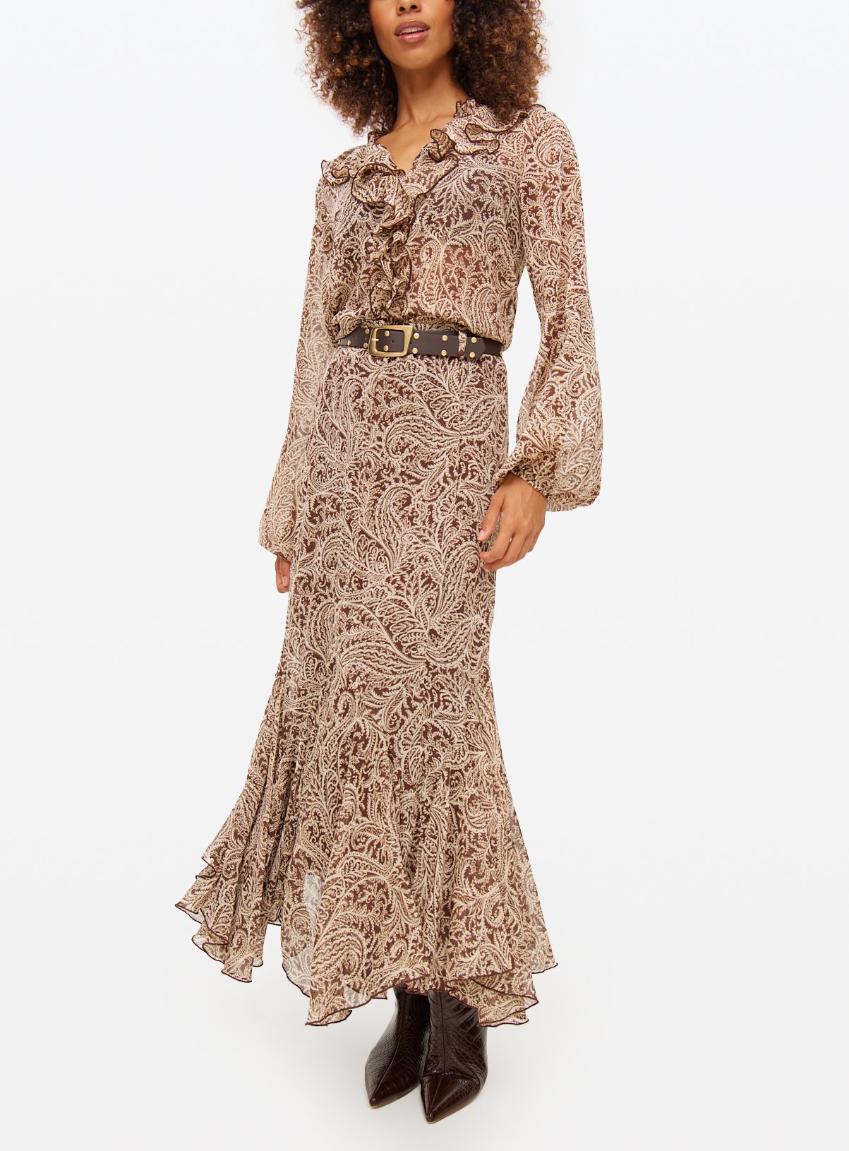 Romantic Two-Tone Co-ord Belted Godet Skirt 