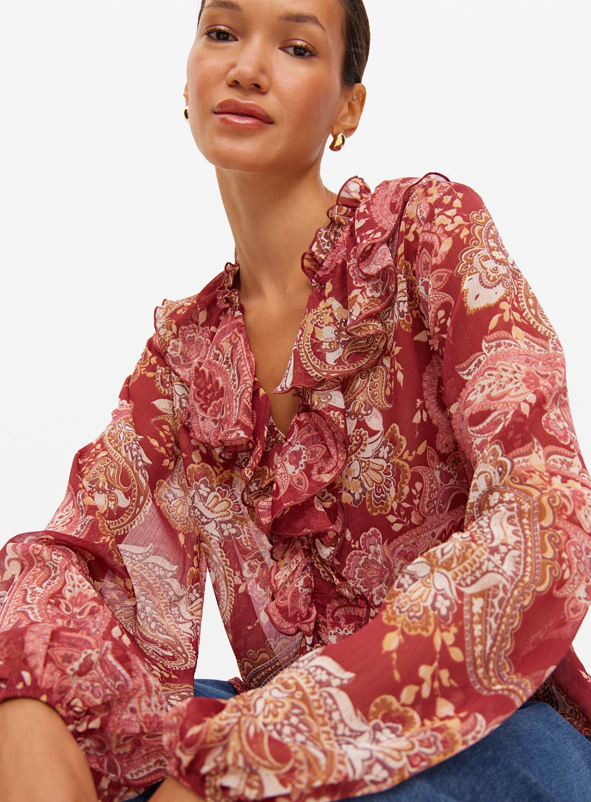 Pink Paisley Printed Frill Detail Blouse 