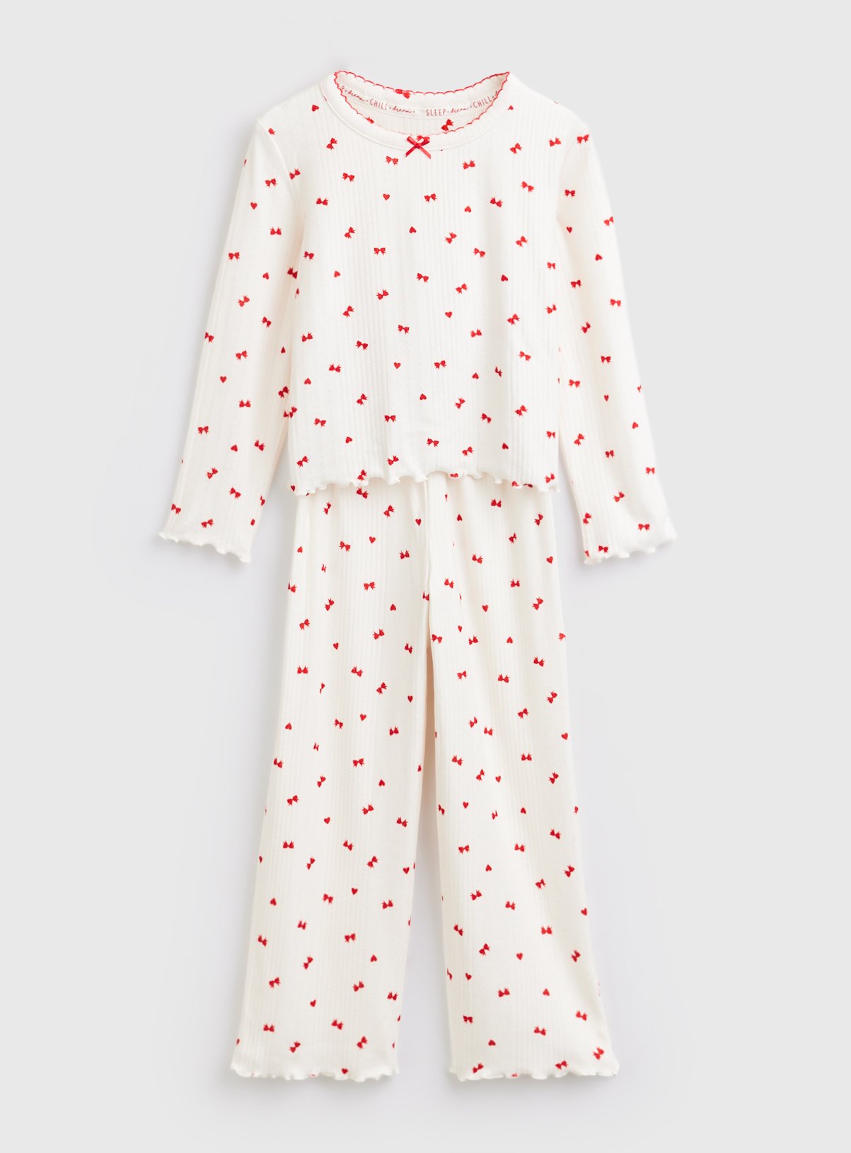 White Heart Print Pointelle Pyjamas 