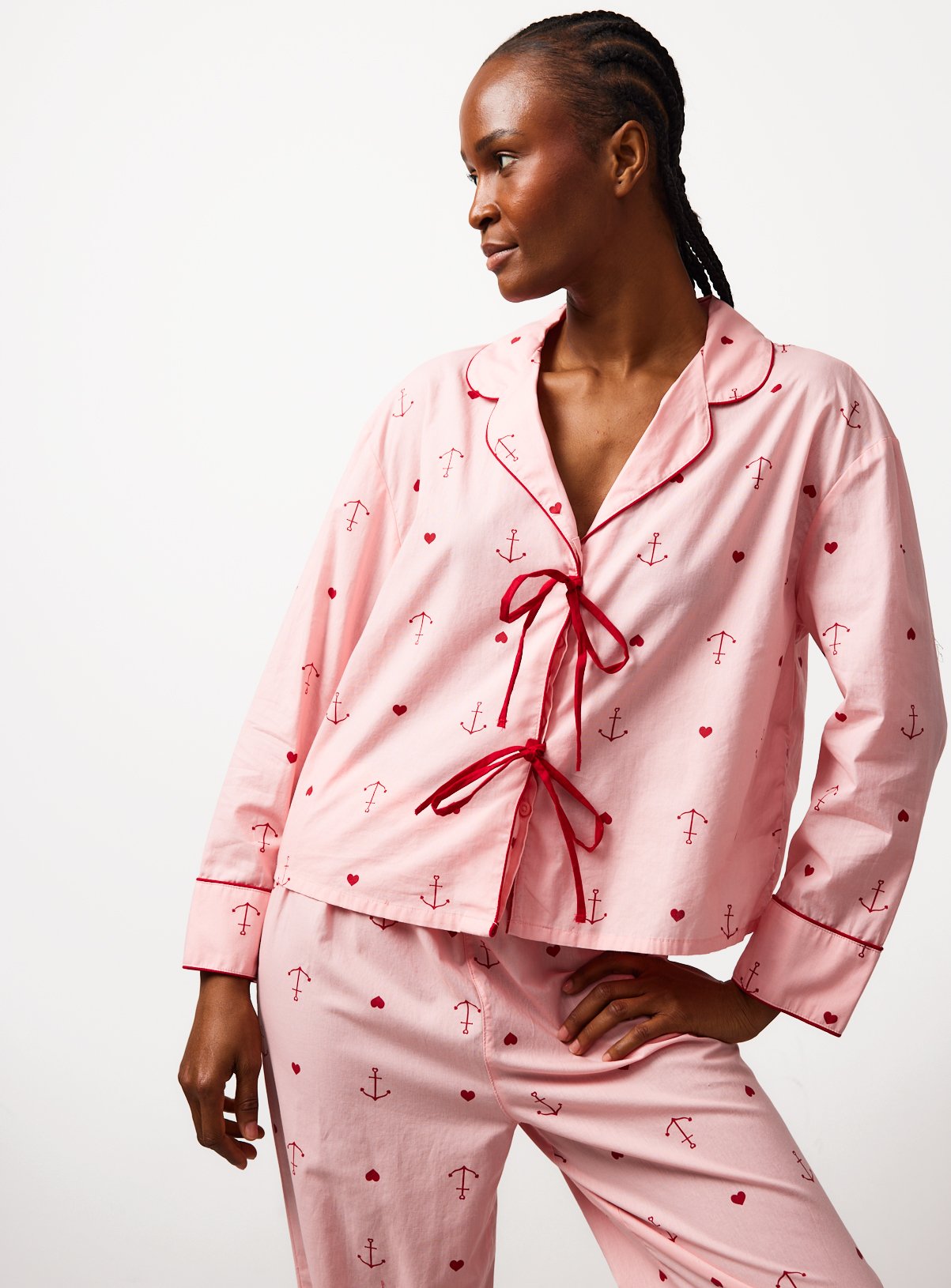 Pink Anchor & Heart Print Traditional Pyjamas 