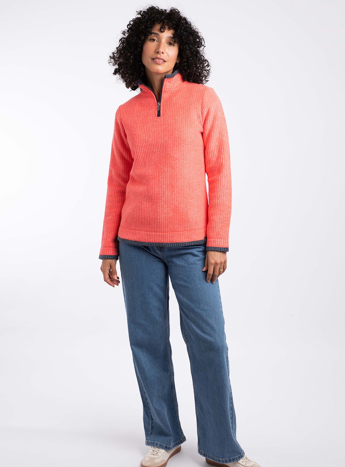 WEIRD FISH Beye 1/4 Zip Grid Fleece Coral 