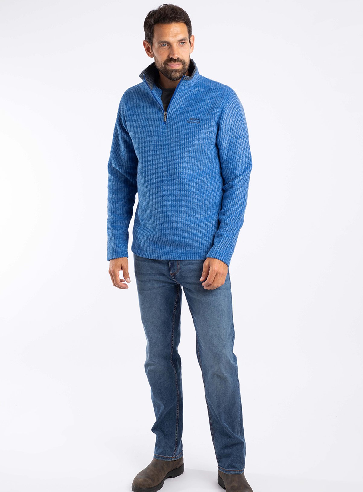 WEIRD FISH Newark 1/4 Zip Grid Fleece Blue