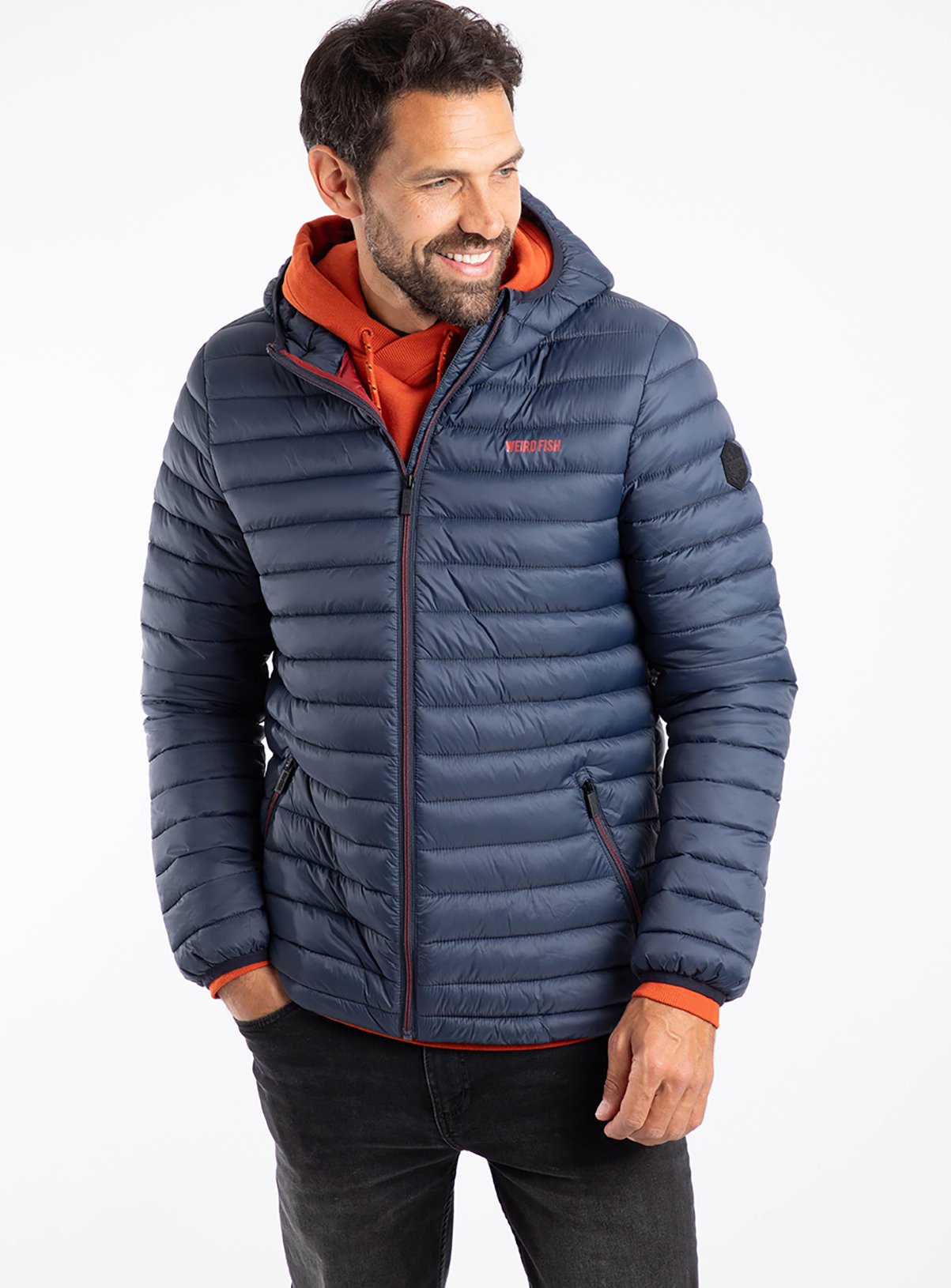 WEIRD FISH Flete Lightweight Showerproof Padded Hooded Jacket Navy 