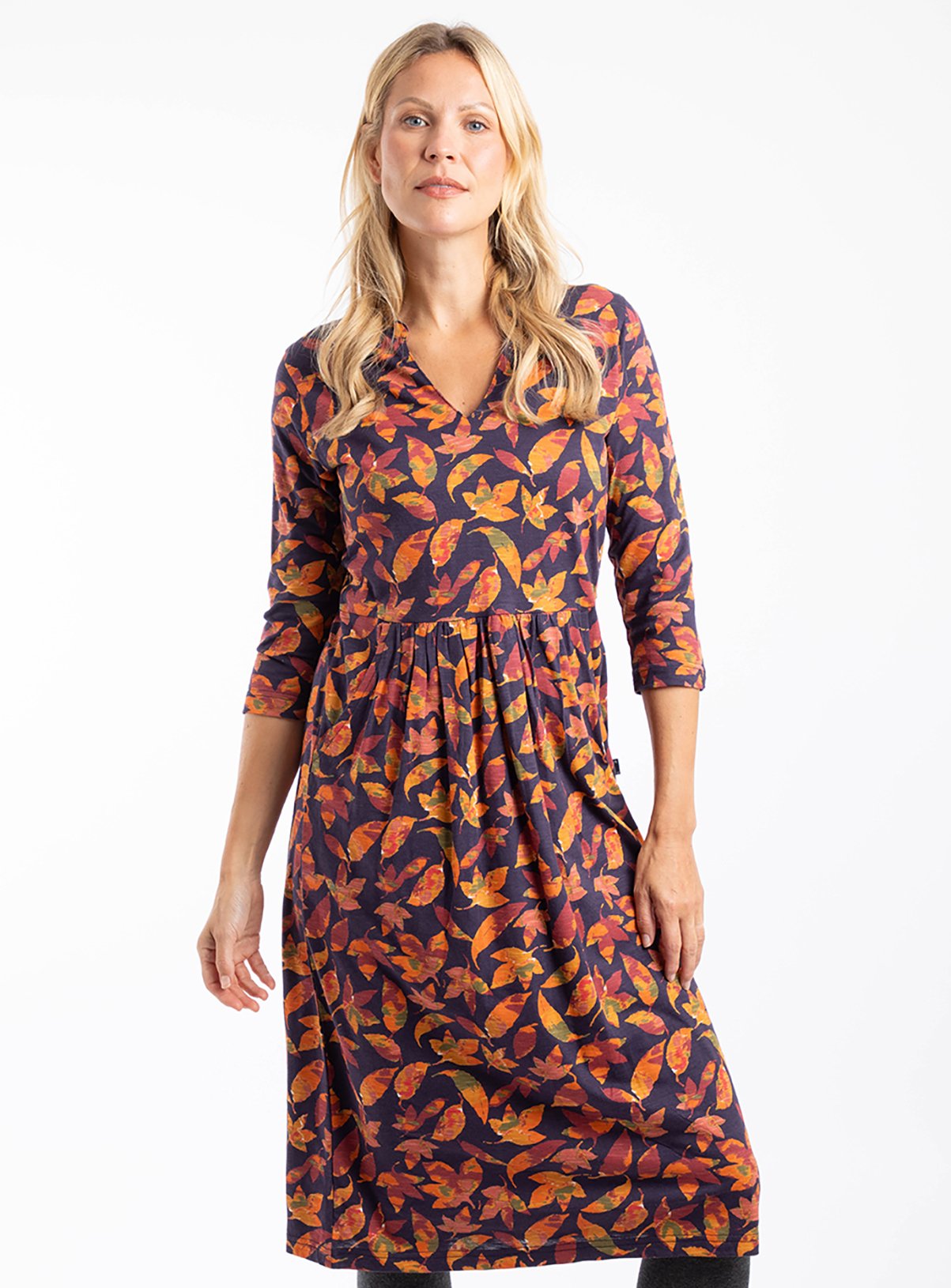 WEIRD FISH Isolde Printed Jersey Midi Dress Navy 