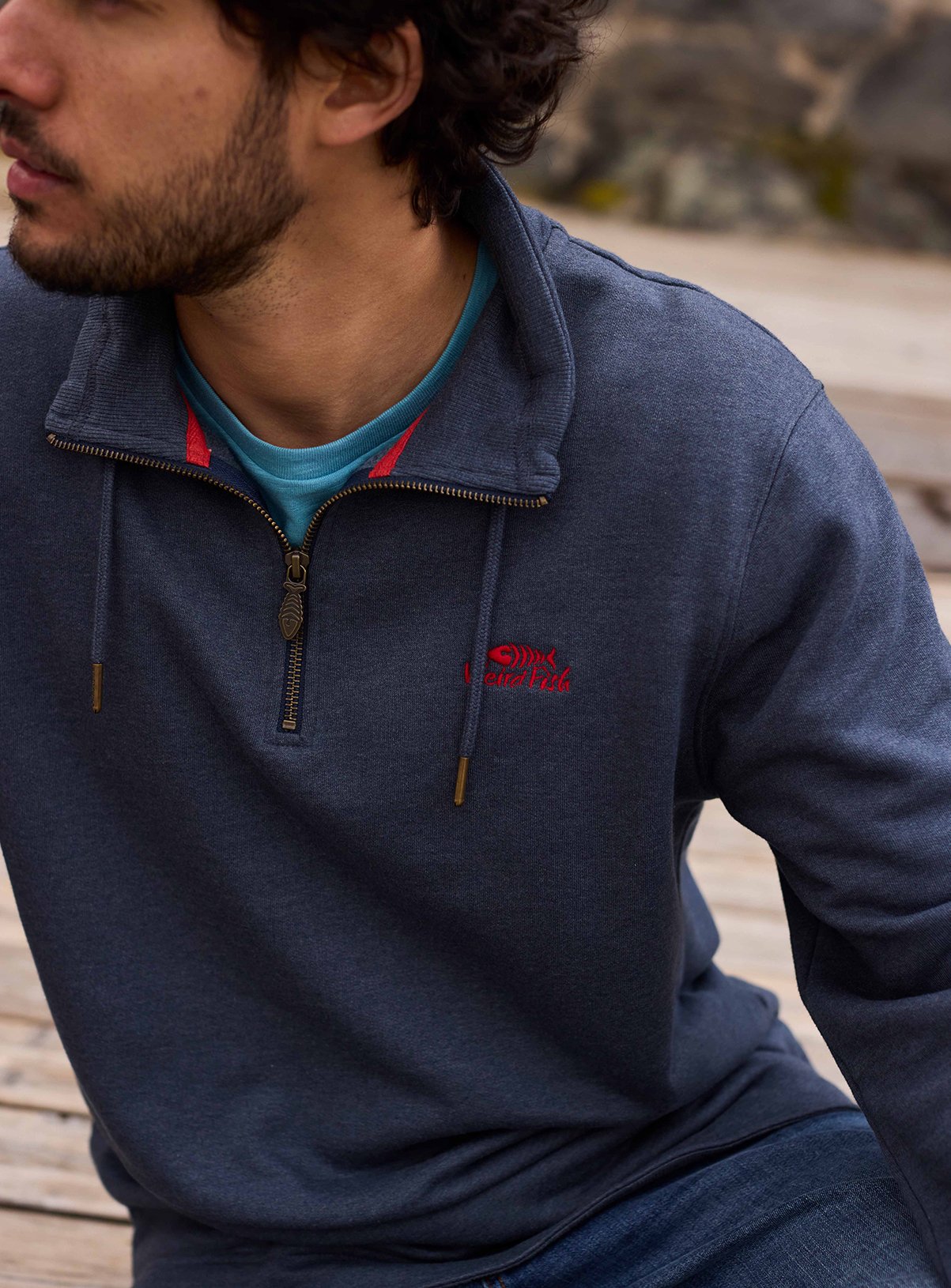 WEIRD FISH Brampton Branded Quater Zip Sweat 