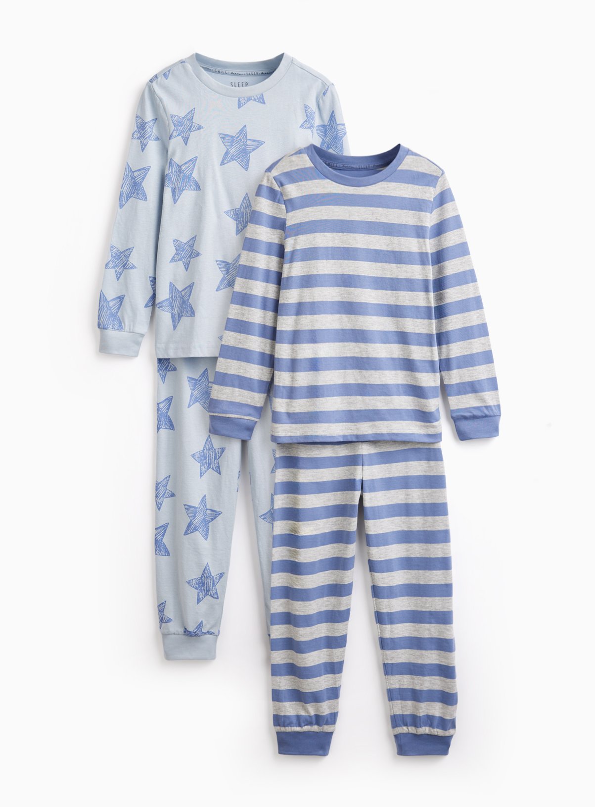 Blue Stripe & Star Printed Pyjamas 2 Pack 5-6 years