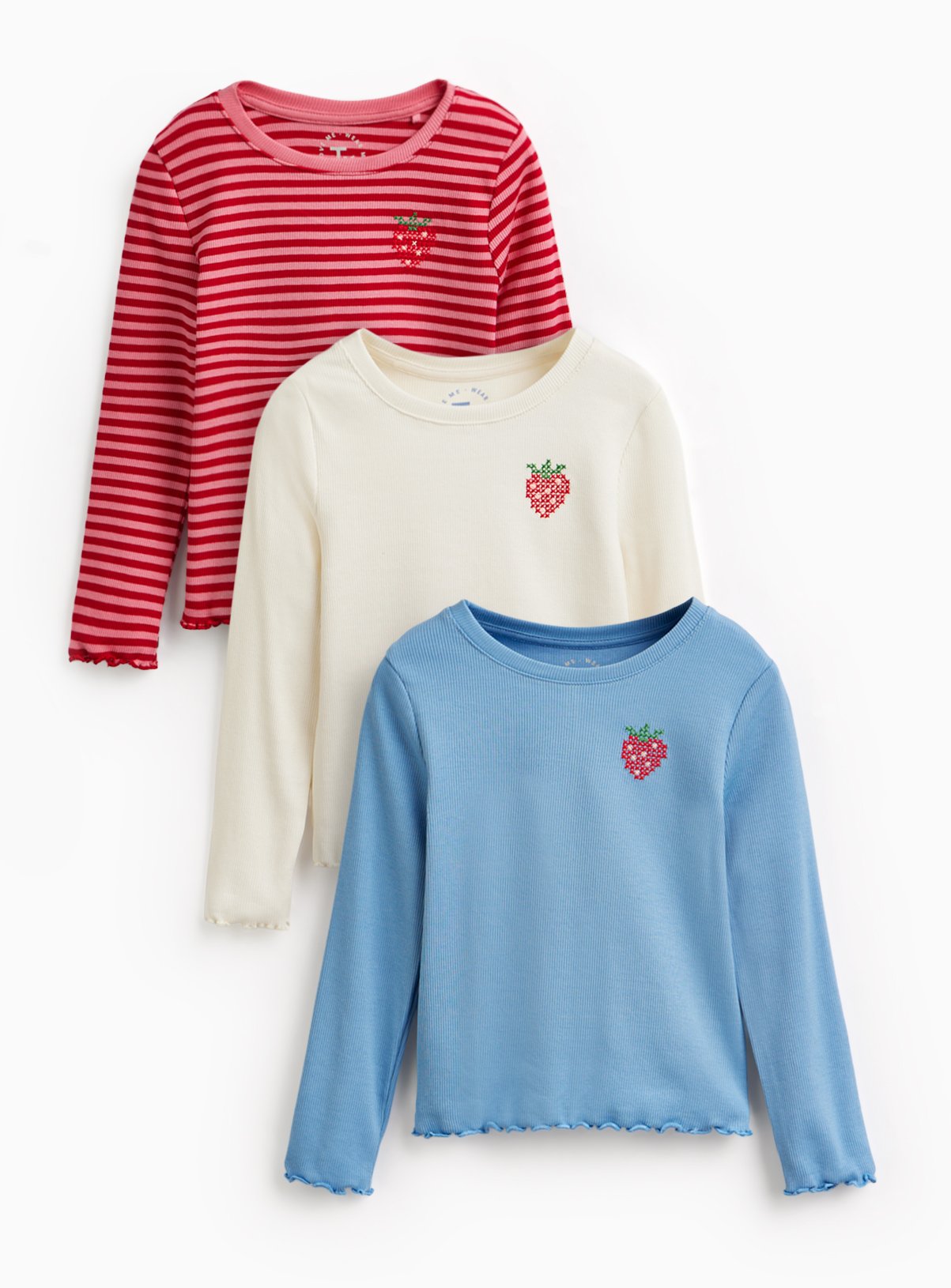 Strawberry Long Sleeve Ribbed Tops 3 Pack 