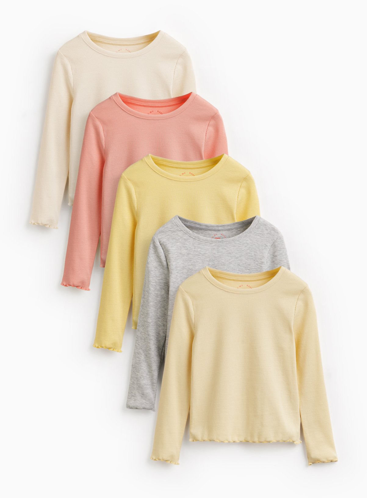Cream Ribbed Long Sleeve Regular Fit Tops 5 Pack 