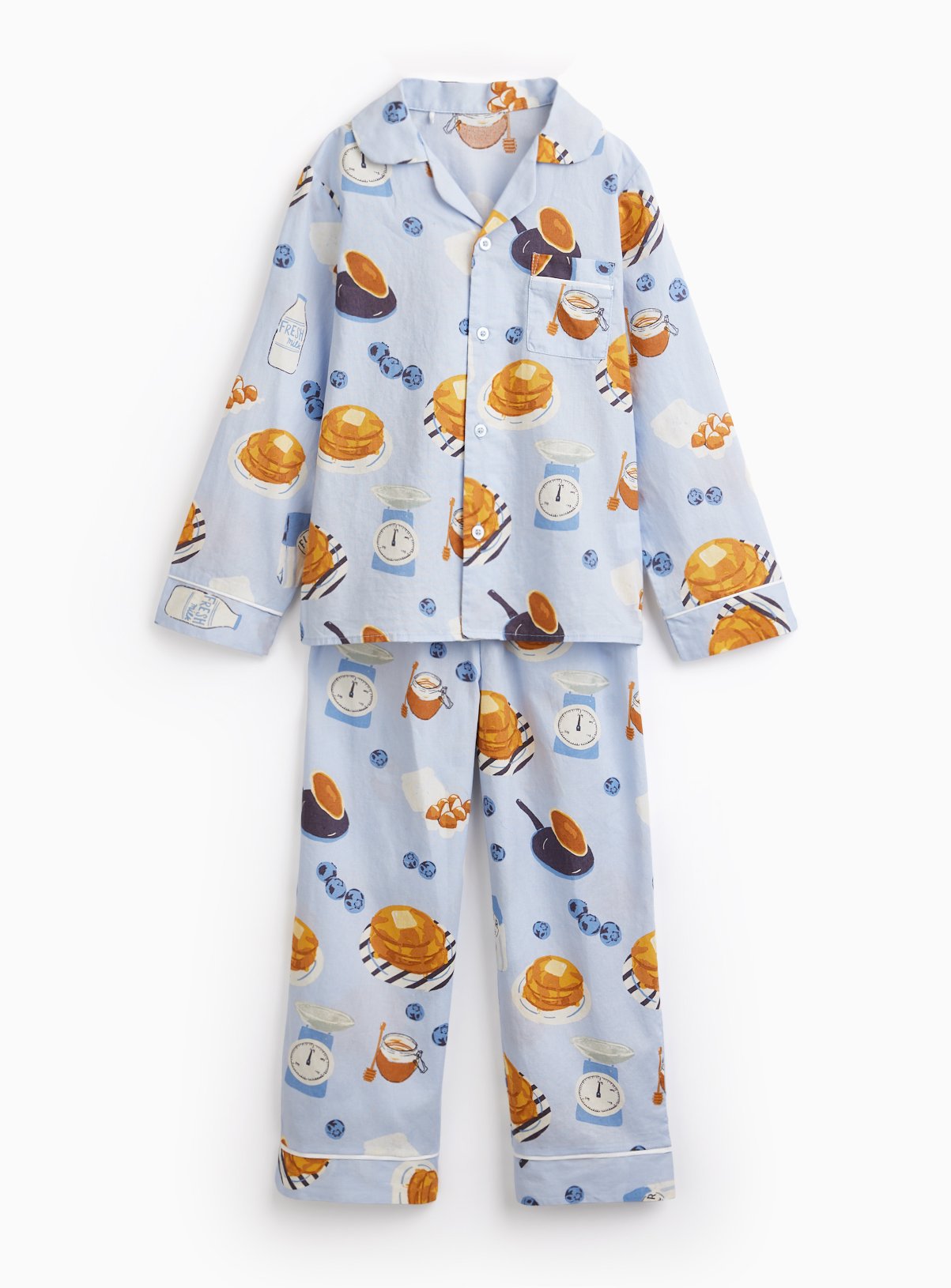 Mini Me Kids' Blue Pancake Print Poplin Traditional Pyjamas