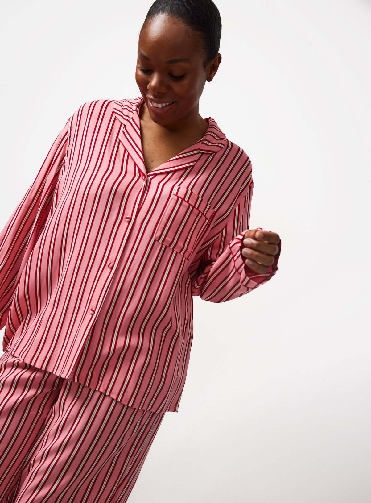 Pink Striped Viscose Traditional Pyjamas XXL