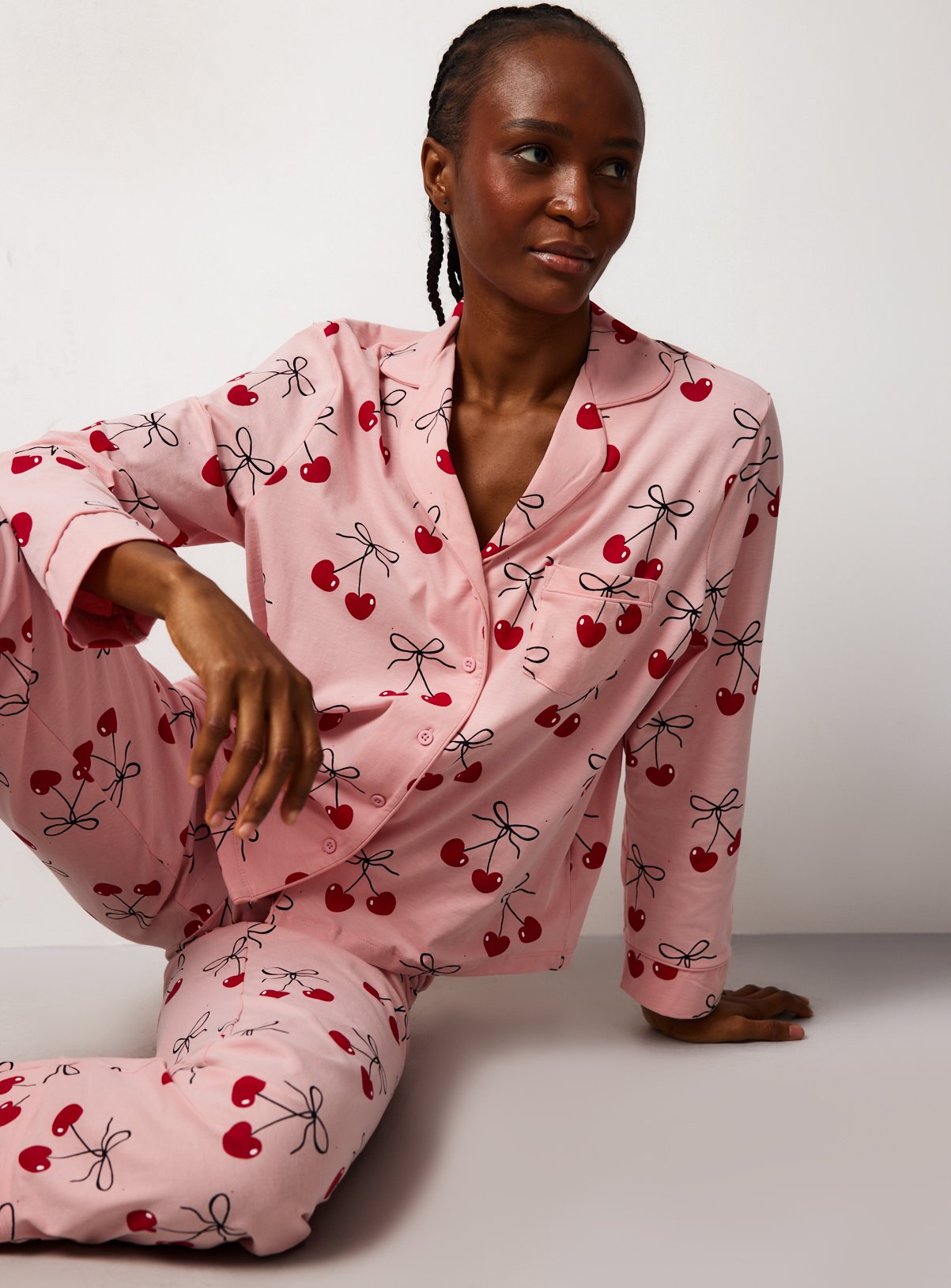 Mini Me Pink Cherry Printed Traditional Pyjamas 
