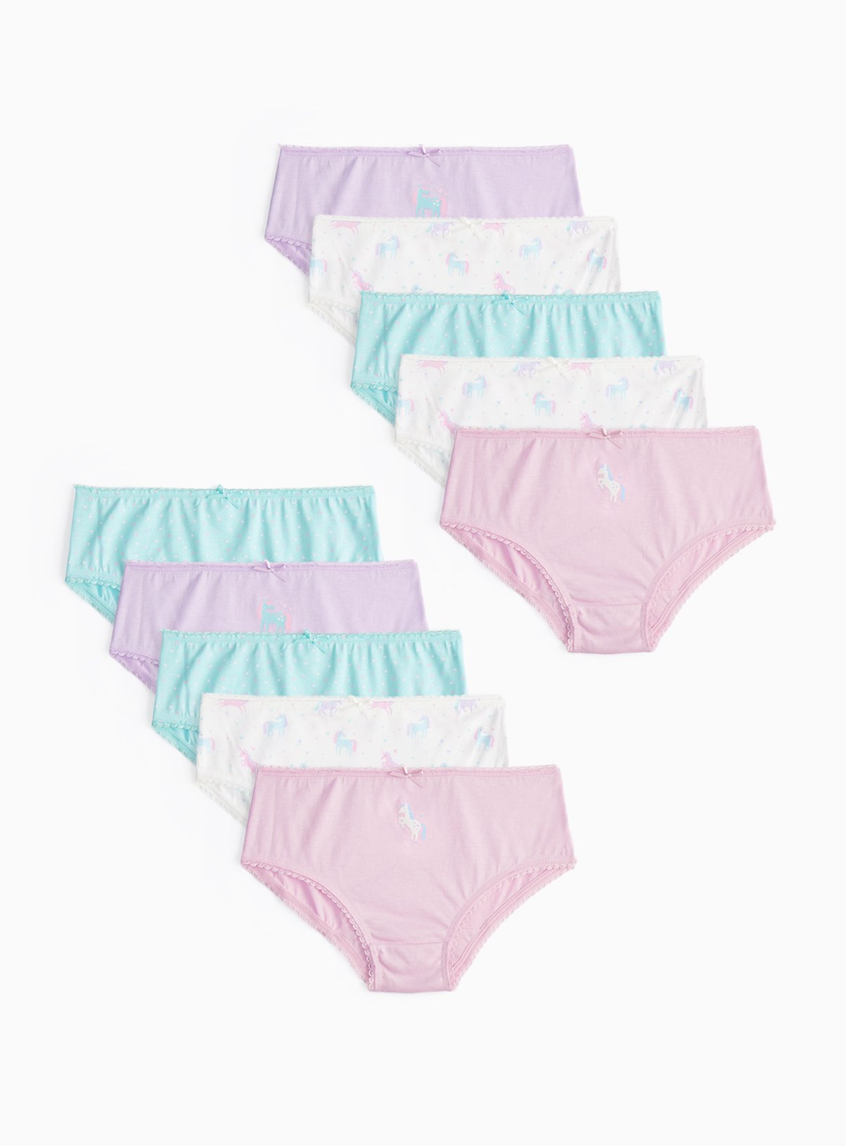 Pastel Unicorn Printed Cotton Briefs 10 Pack