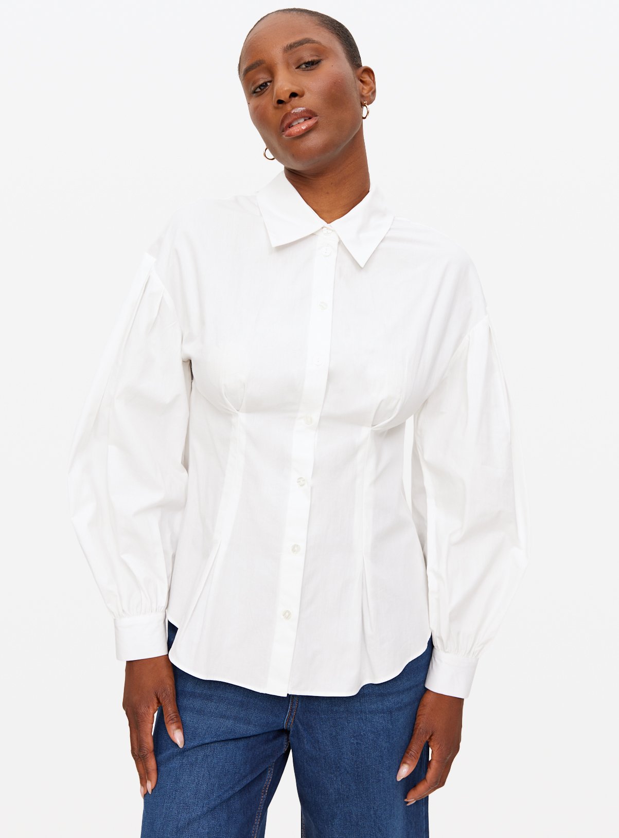 White Cinched Waist Detail Shirt 16