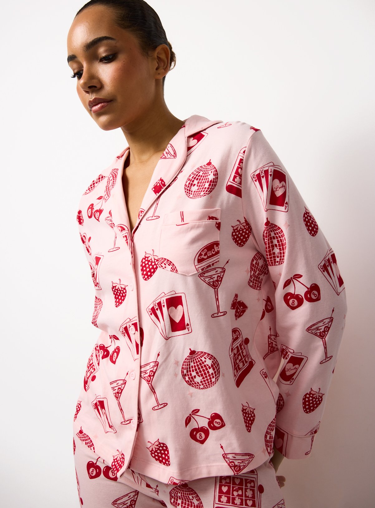 Pink Casino Print Traditional Pyjamas L