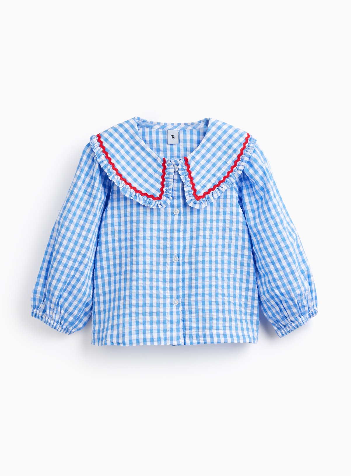 Blue Gingham Collared Blouse 