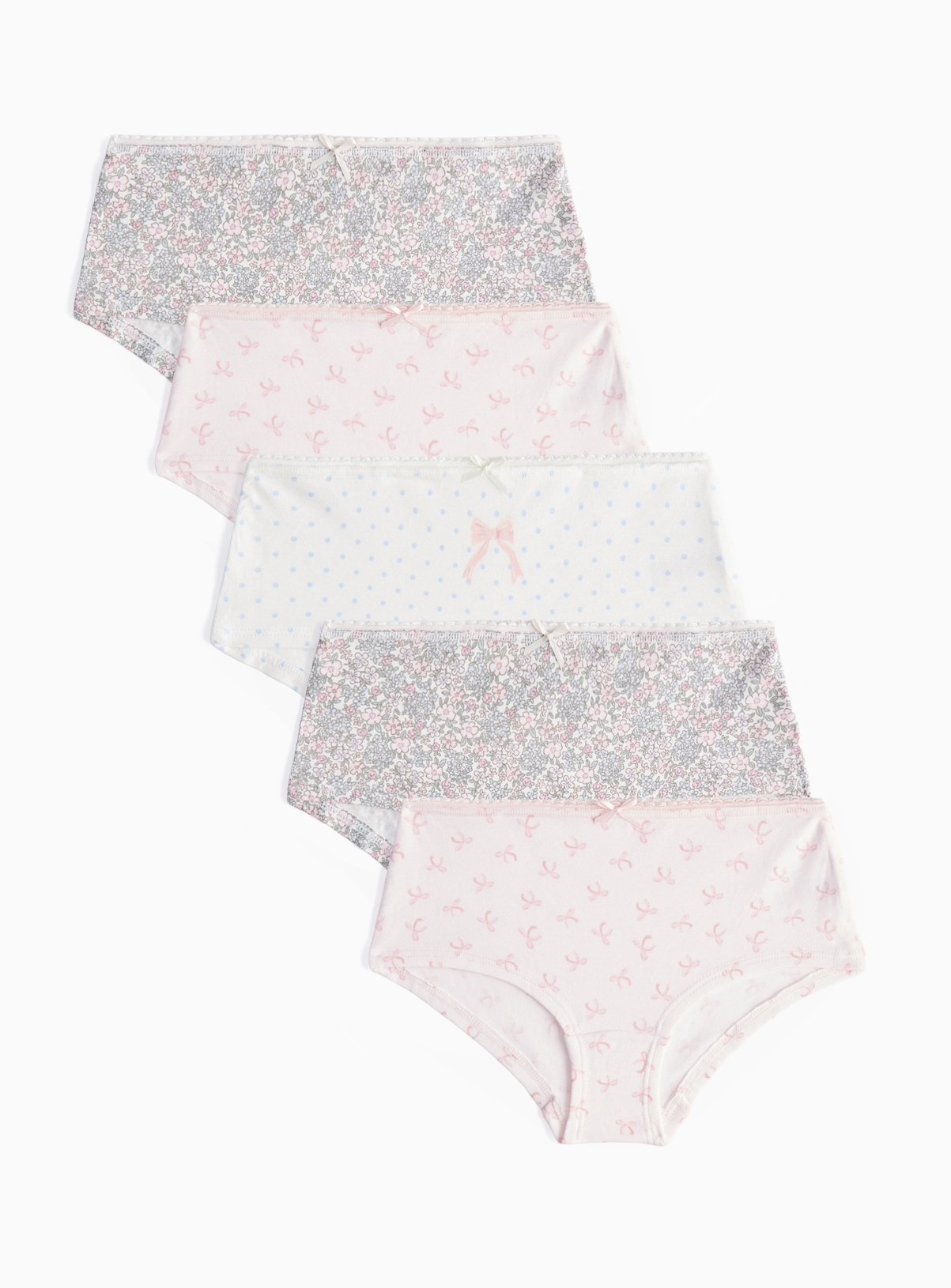 Pink Floral Bow Short Knickers 5 Pack