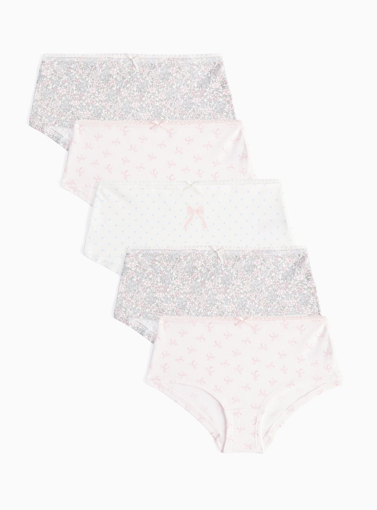 Pink Floral Bow Short Knickers 5 Pack