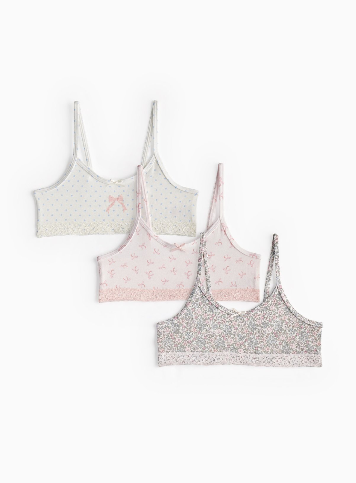 Bow & Flower Print Crop Tops 3 Pack 