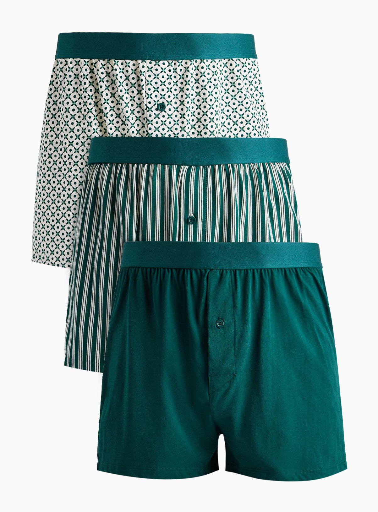 Green Patterned Jersey Boxers 3 Pack 