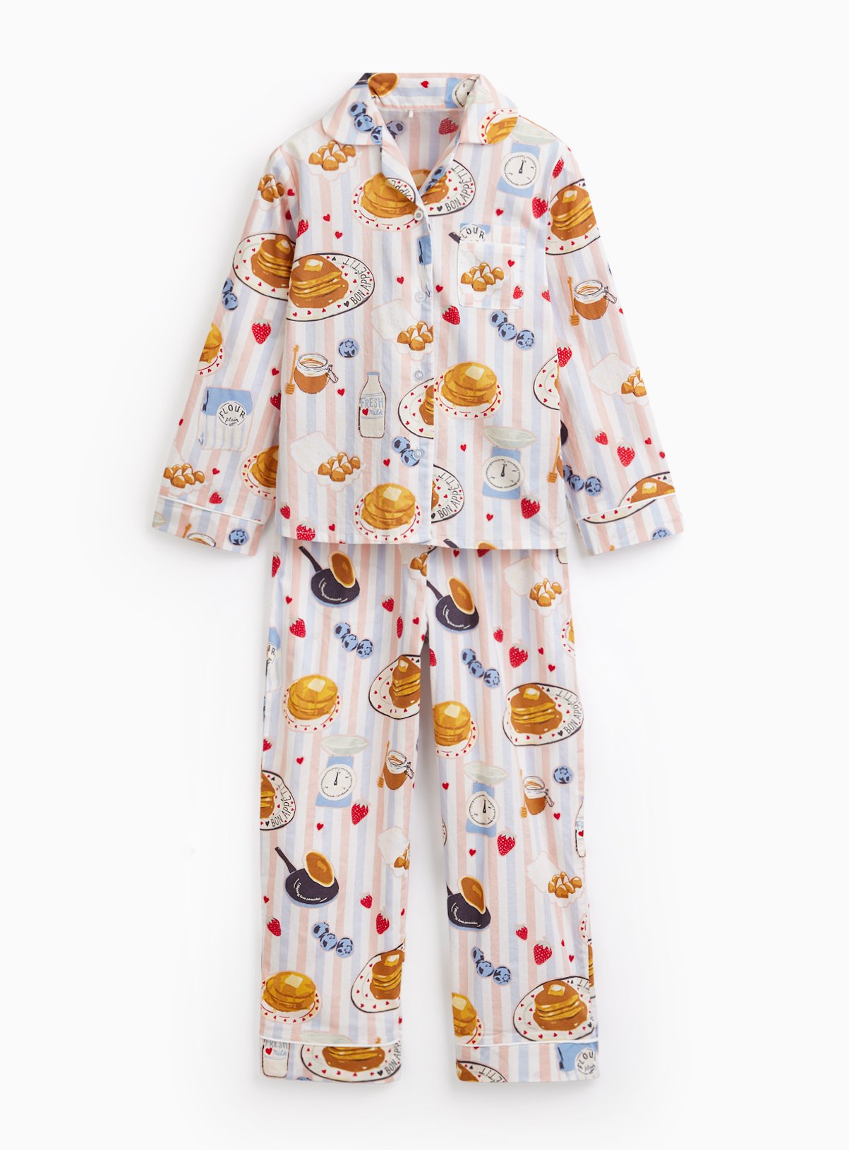 Mini Me Kids' Pink Pancake Print Poplin Traditional Pyjamas 