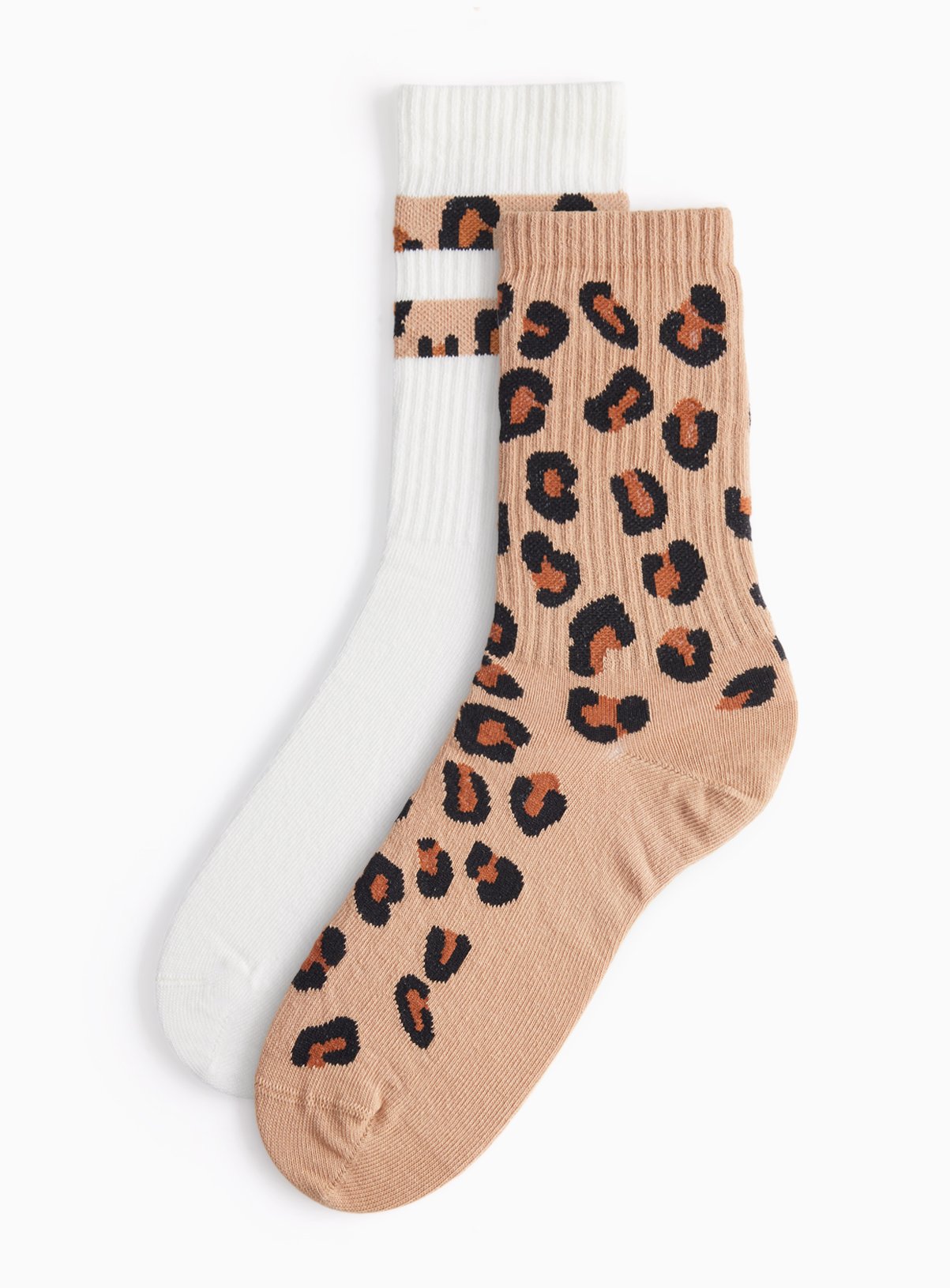 Leopard Print Ribbed Sport Ankle Socks 2 Pack 4-8