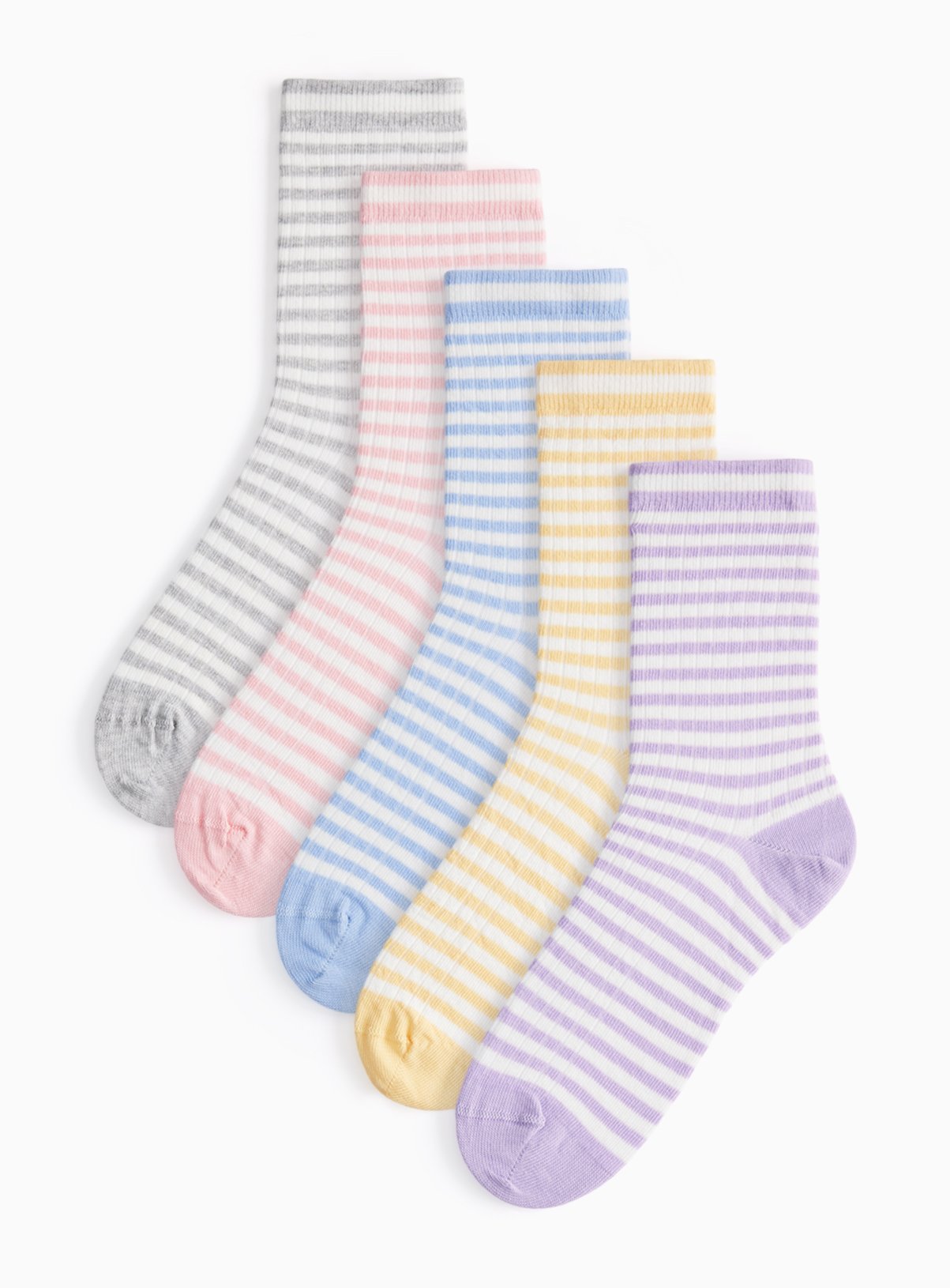 Striped Ribbed Ankle Socks 5 Pack 4-8