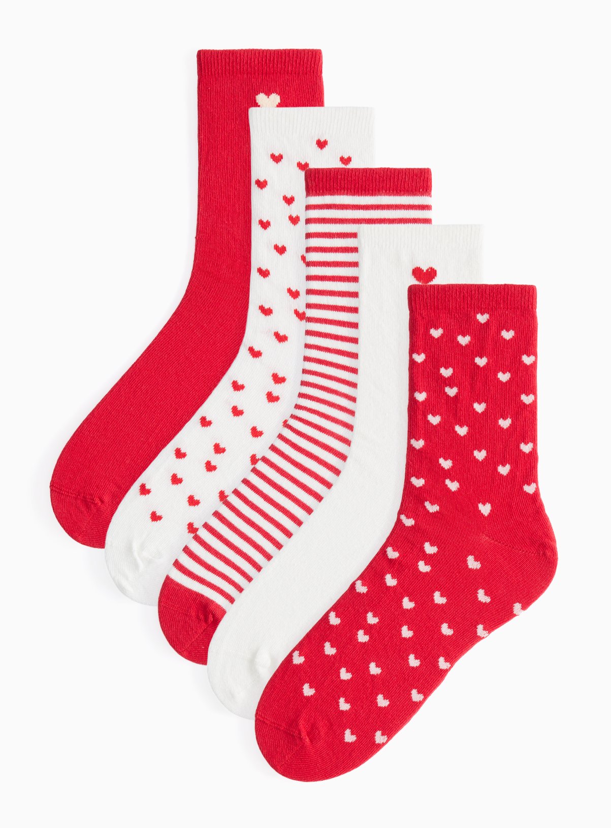 Red & White Heart Print Ankle Socks 5 Pack 4-8