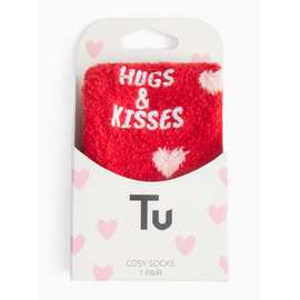 Red Valentine's Heart Print Socks 4-8