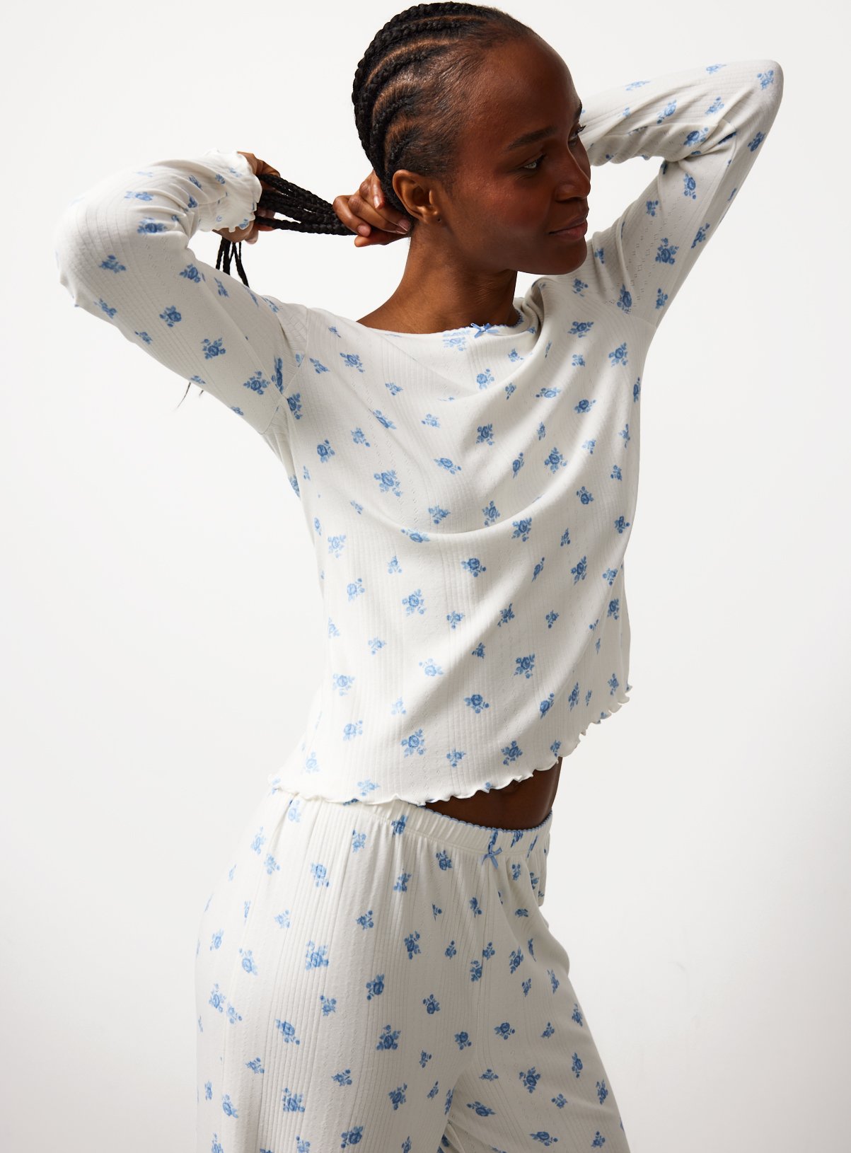 White Floral Pointelle Pyjamas L