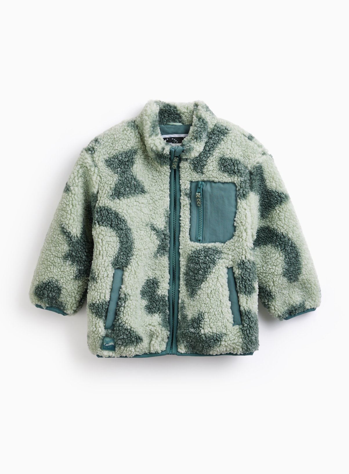 Green Abstract Print Borg Jacket 