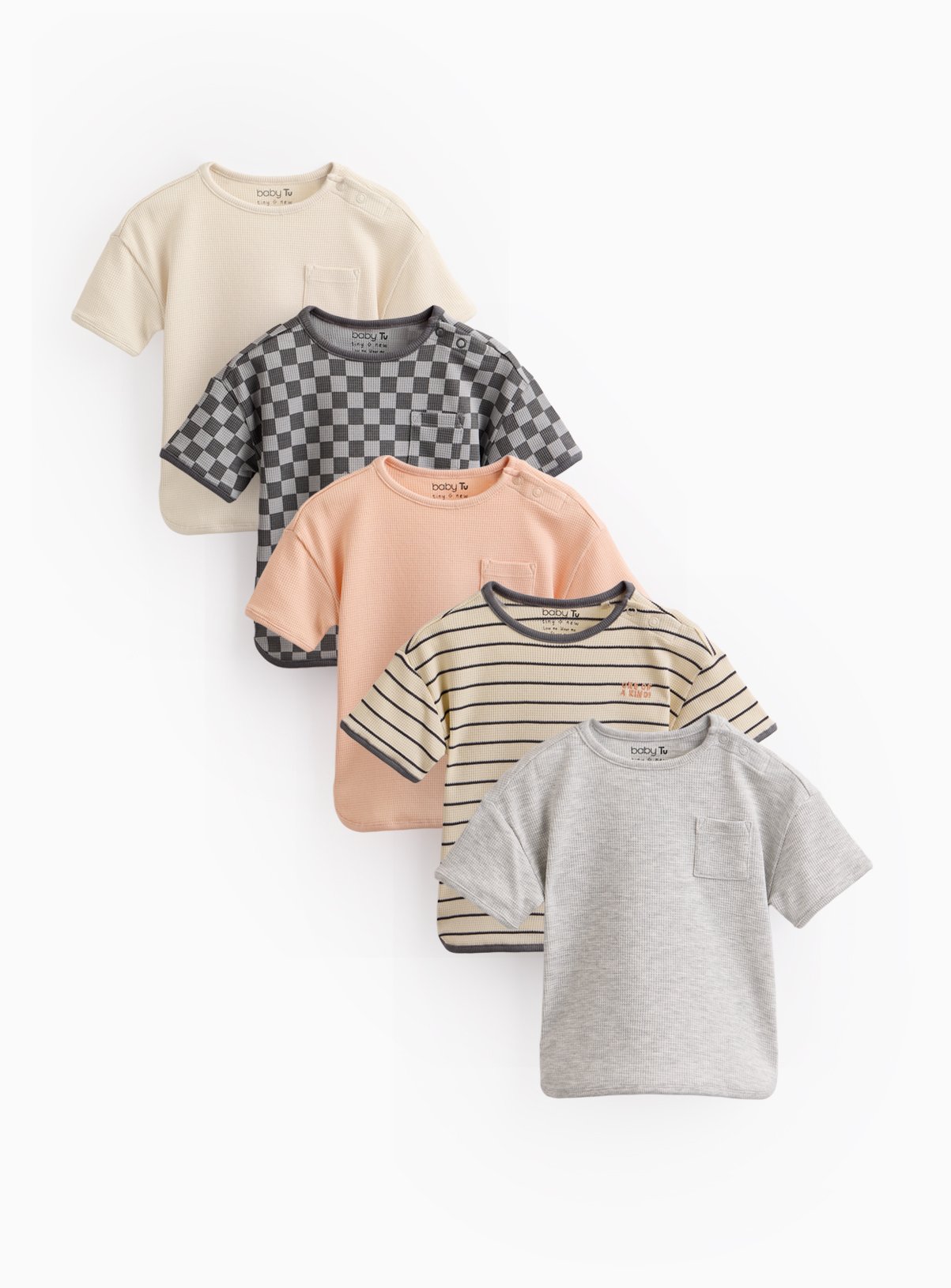Checkered & Striped Ribbed T-Shirts 5 Pack 12-18 months