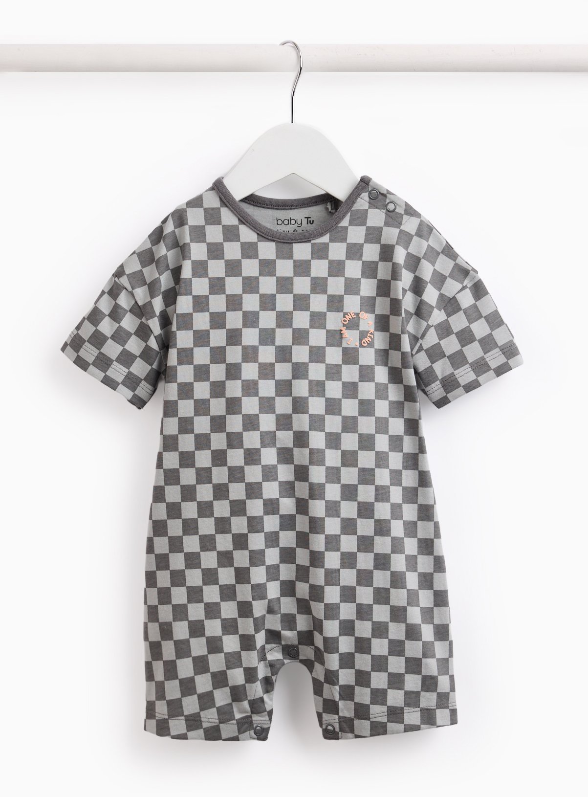 Charcoal Checkerboard Short Sleeve Romper  6-9 months