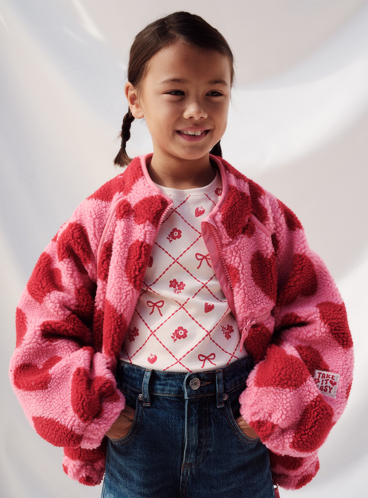 The Heart Print Borg Jacket 