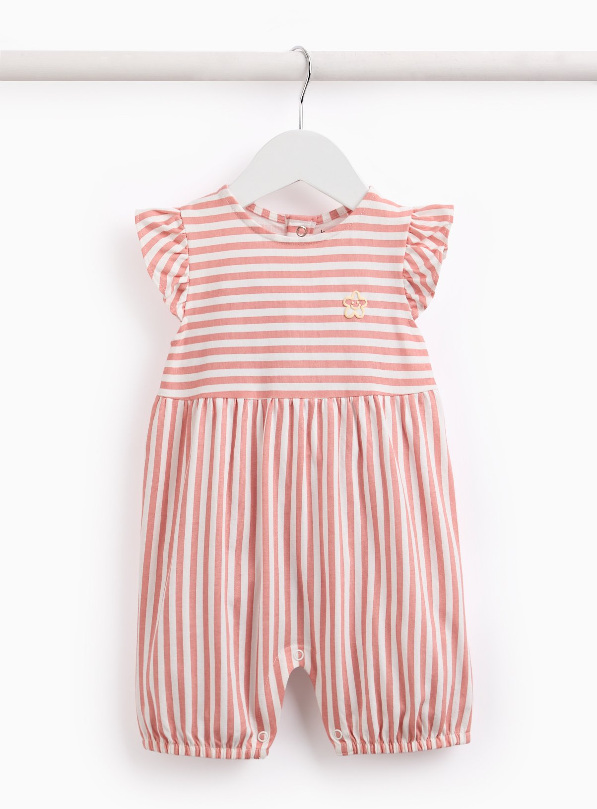 Pink Stripe Frill Sleeve Romper 9-12 months