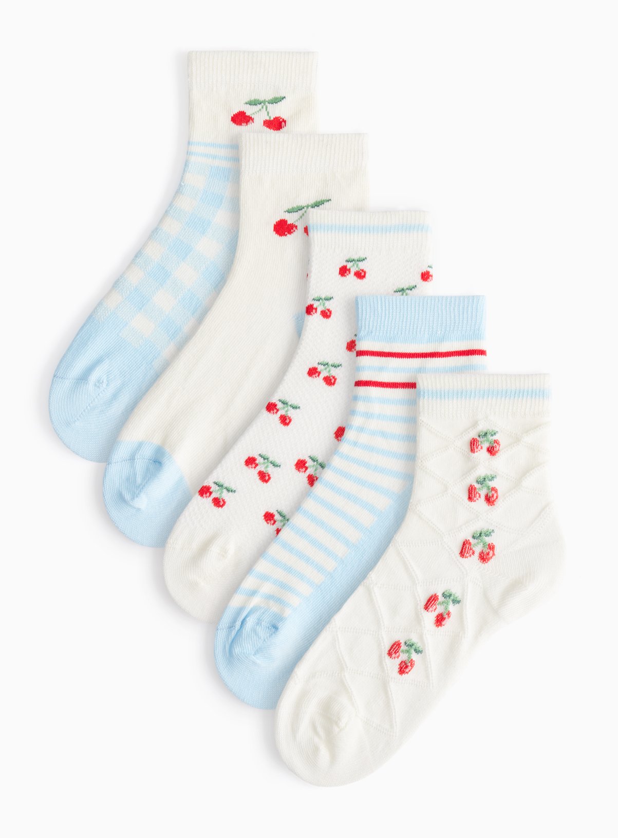 Cherry Print & Gingham Socks 5 Pack  