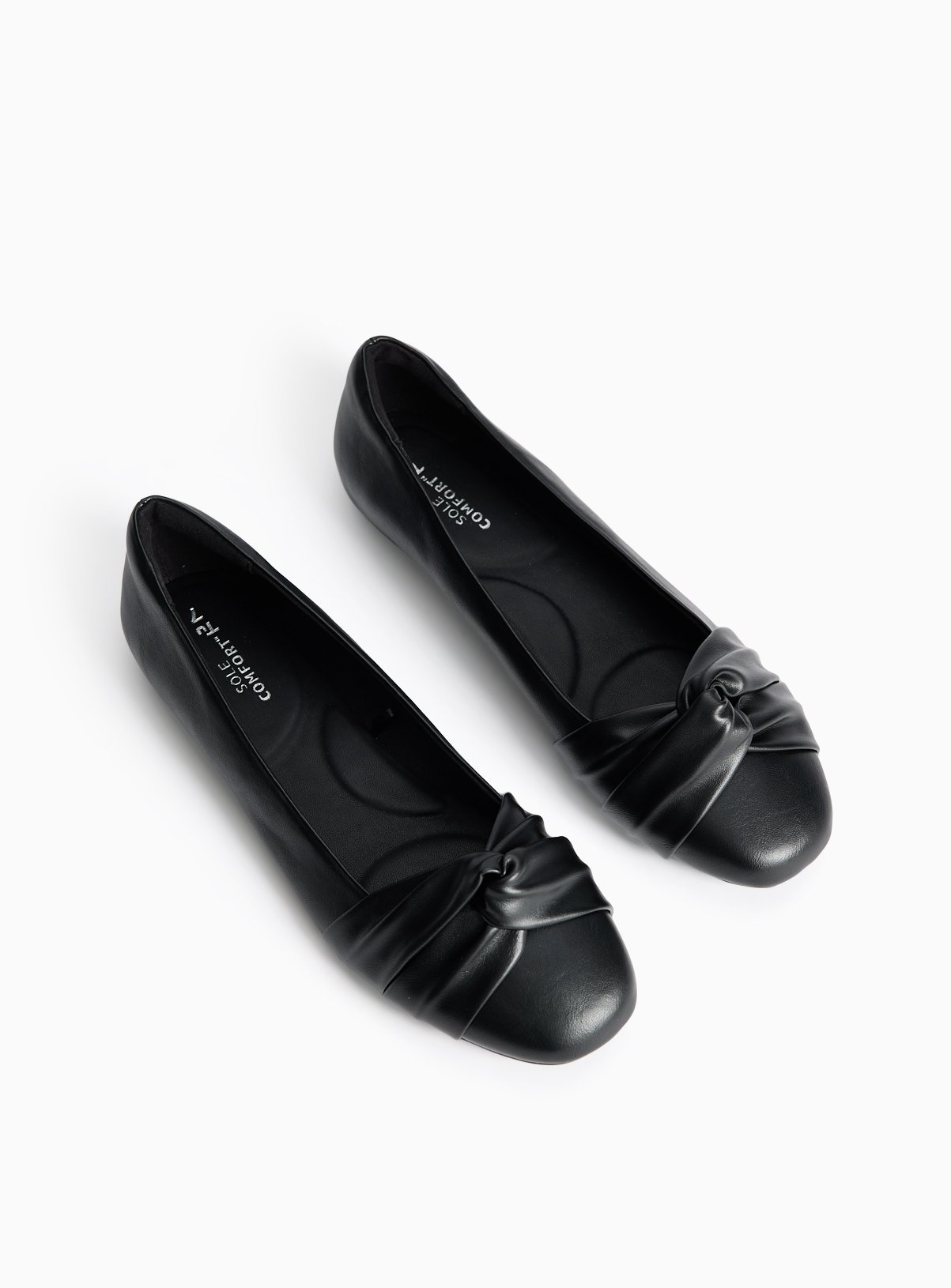Black Faux Leather Ballerina Shoes 