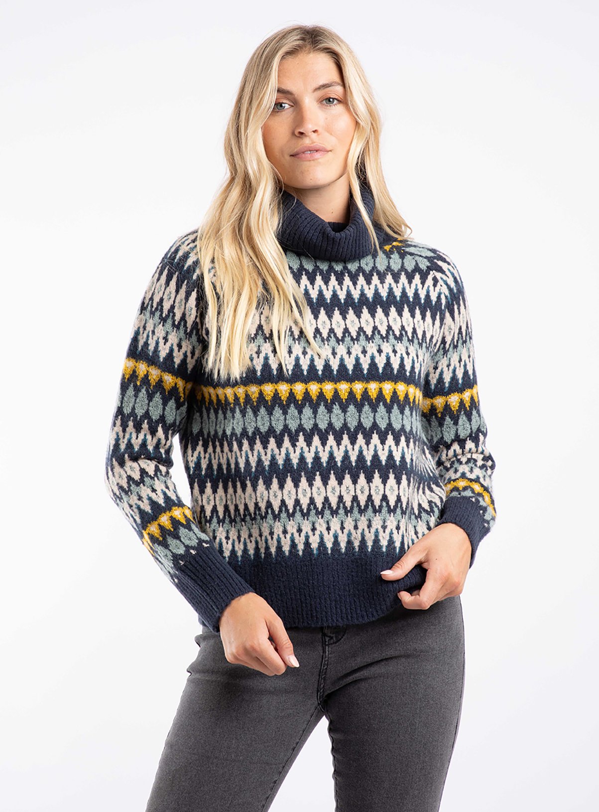 WEIRD FISH Annecy Fairisle Roll Neck Jumper Black