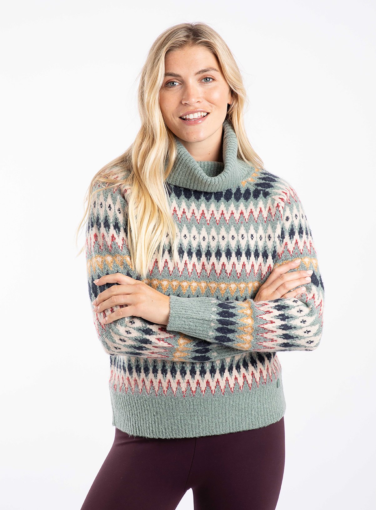 WEIRD FISH Annecy Fairisle Roll Neck Jumper Beige 16