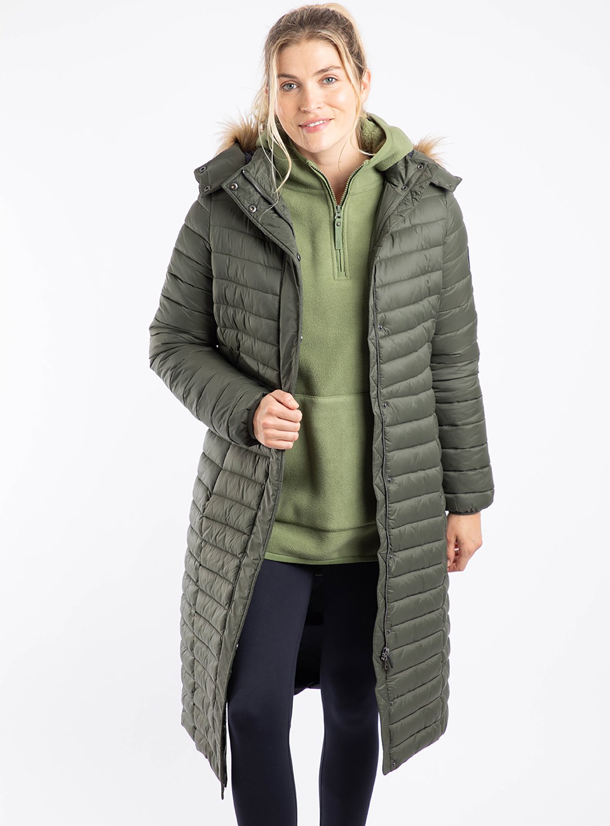 WEIRD FISH Kempley Lightweight Padded Midline Faux Fur Hooded Coat