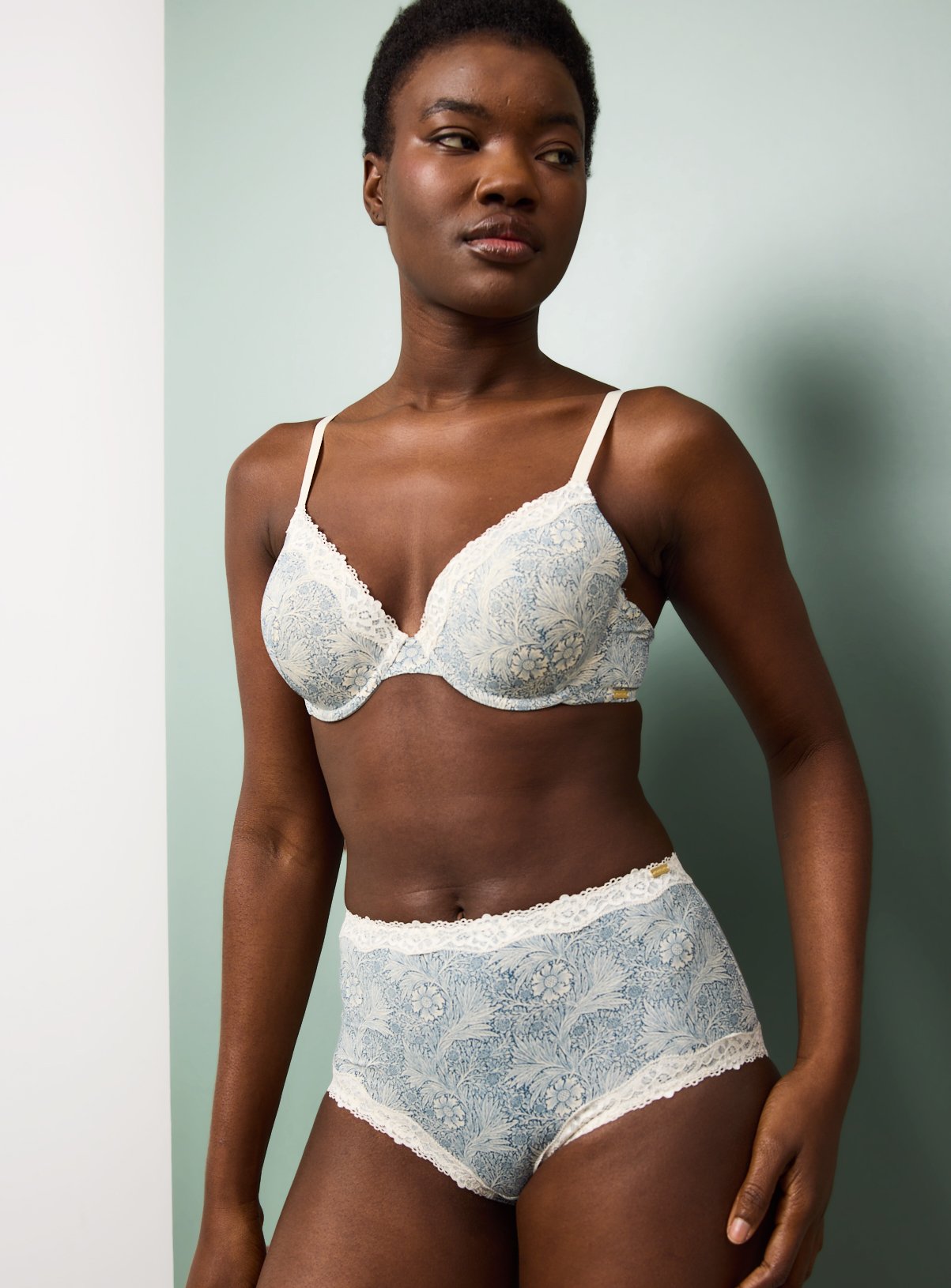 Tu x Morris & Co. Birch Floral High Leg Briefs with Lace Trim 