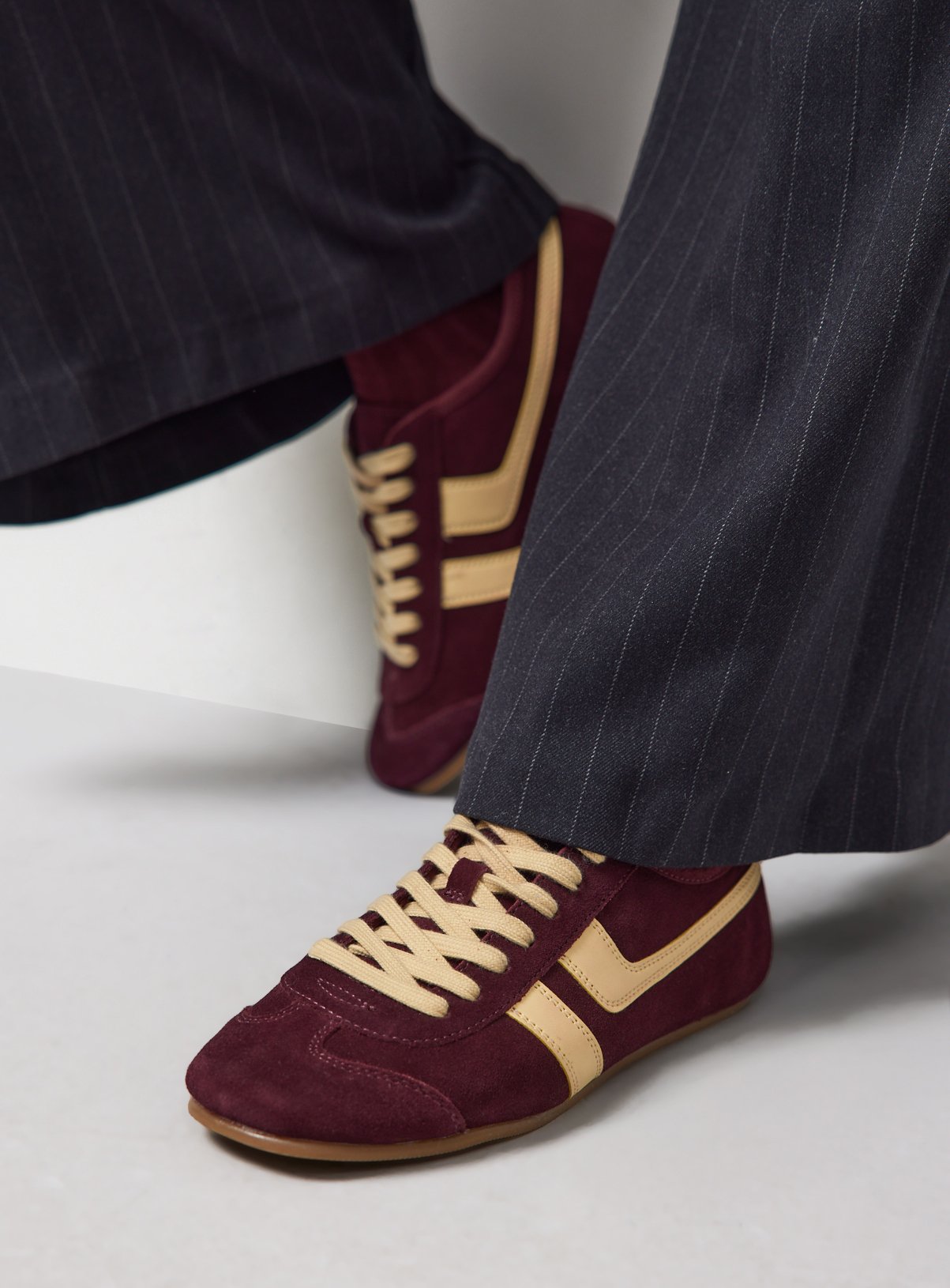 Burgundy & Yellow Low Profile Suede Trainers 