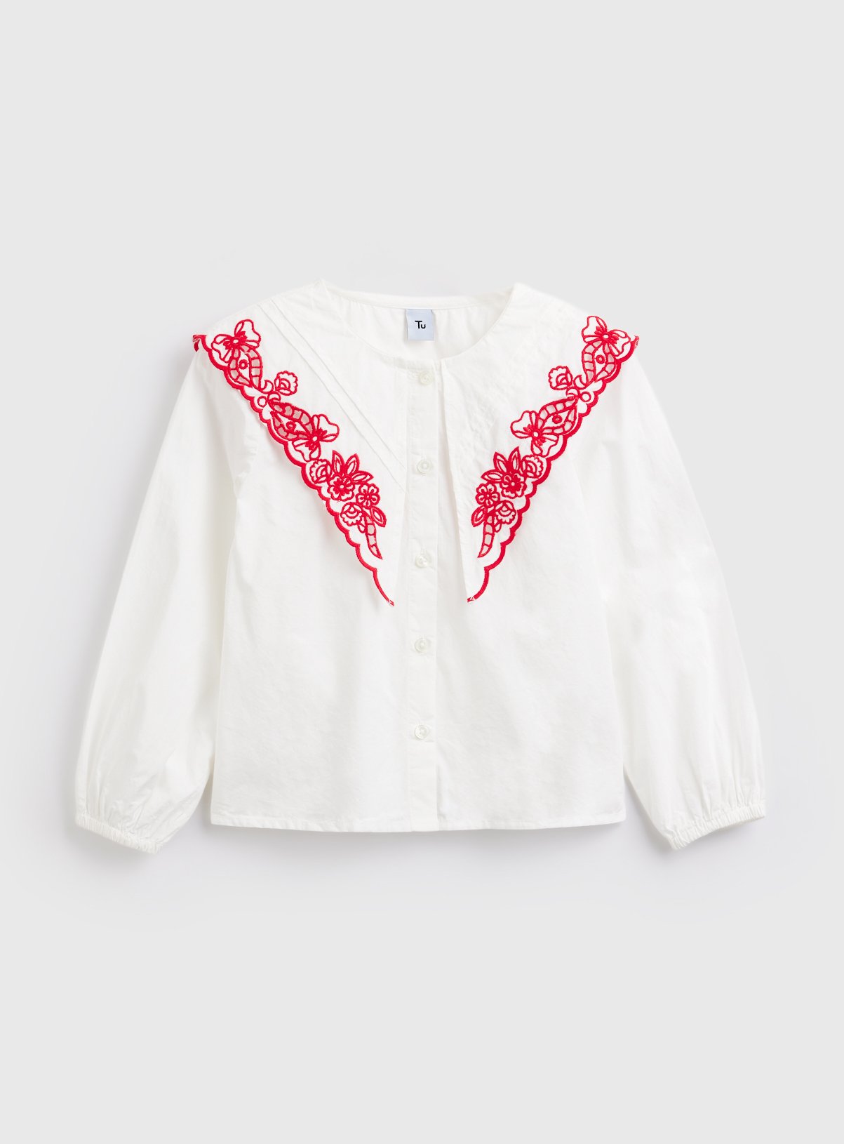 Mini Me White Floral Detail Collared Shirt 14 years