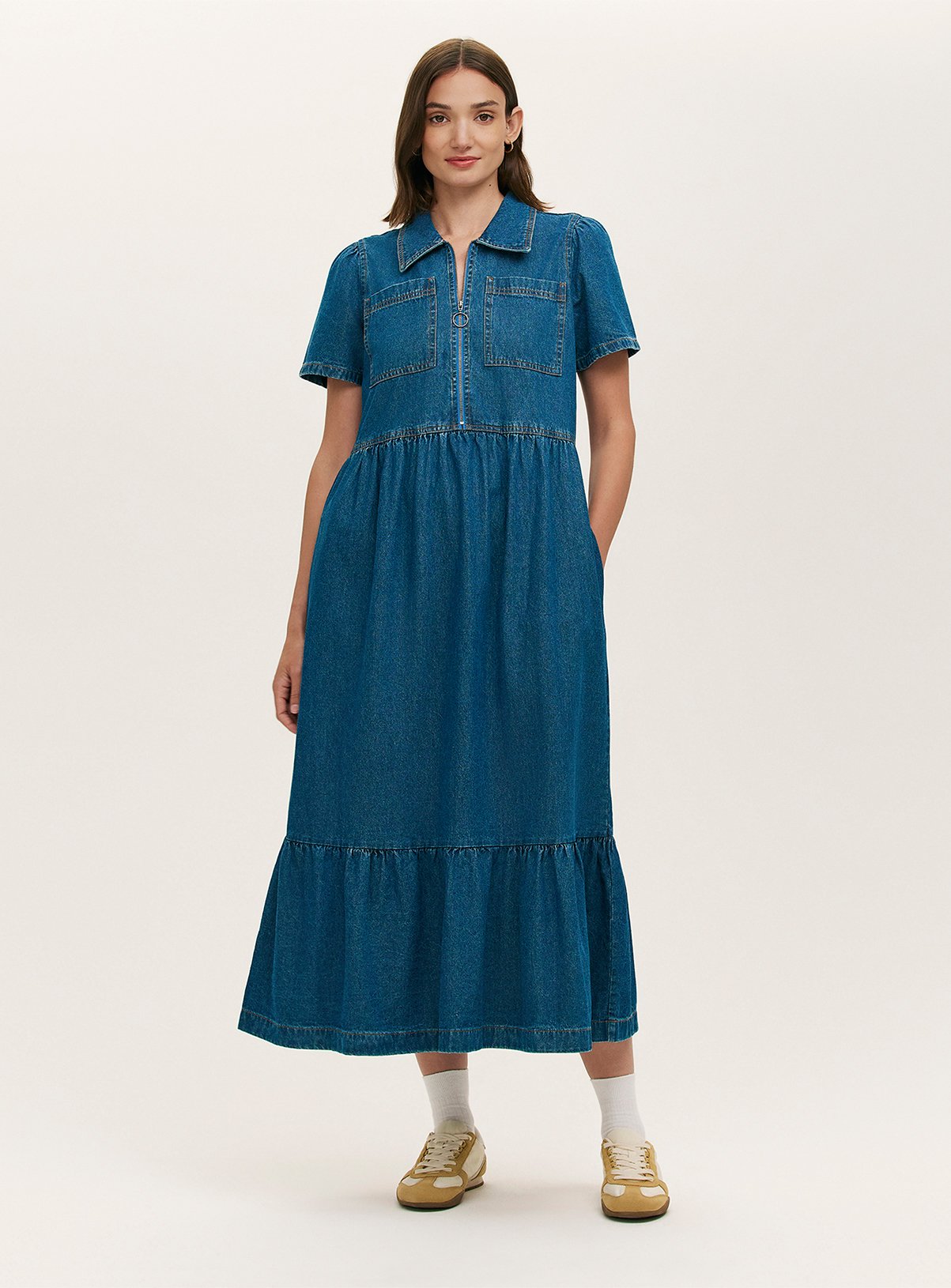 FINERY Tania Denim Dress Mid Blue 