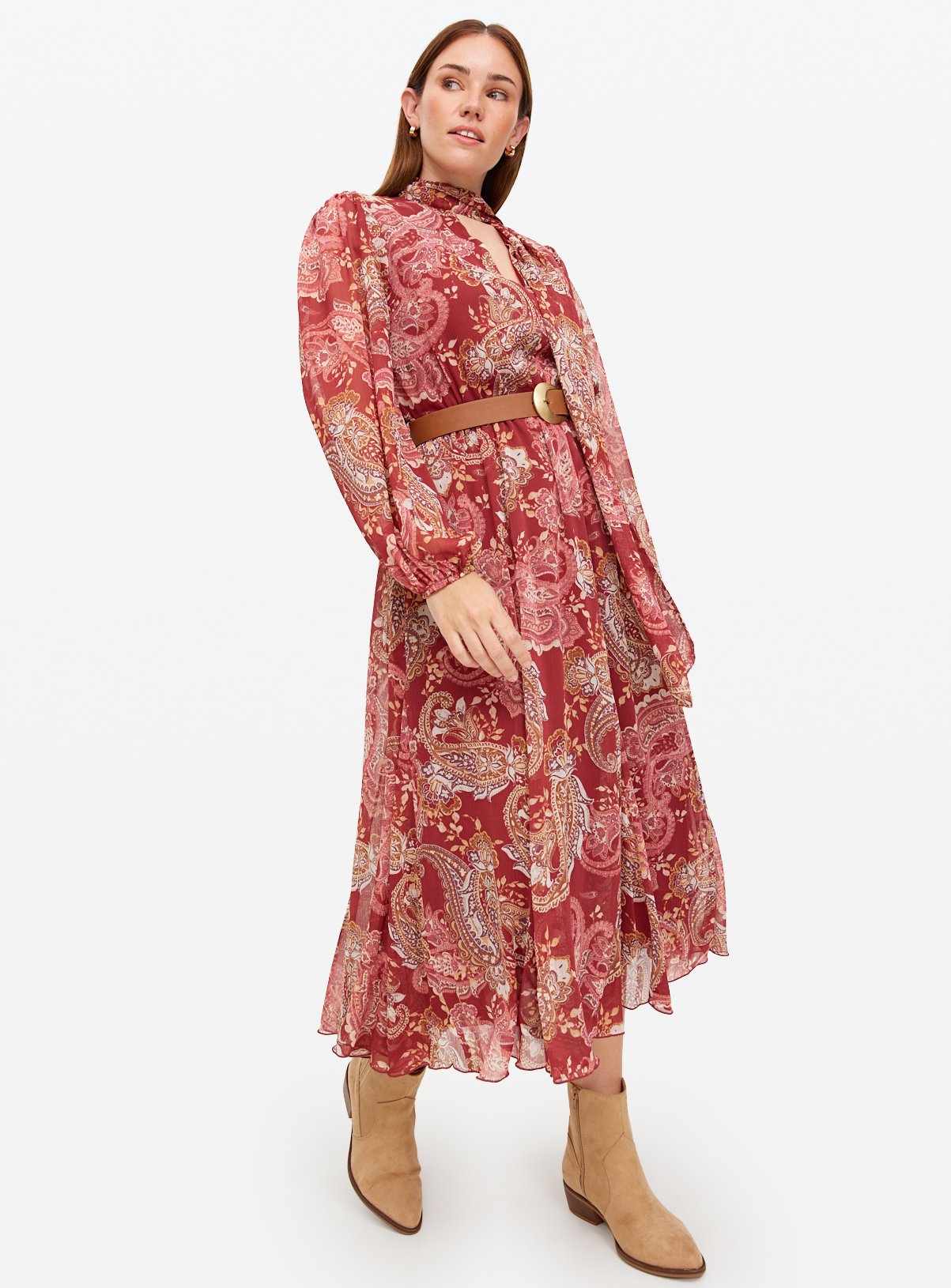 Pink Paisley Printed Belted Midaxi Dress 24