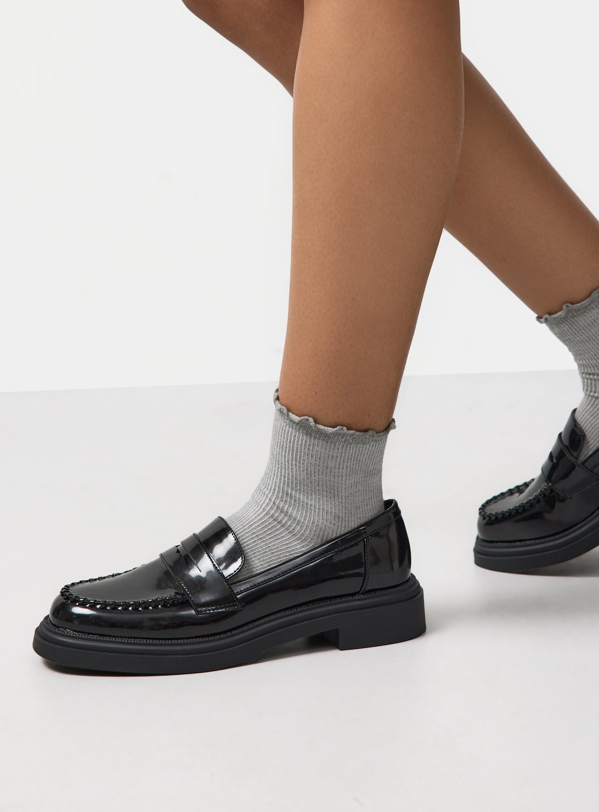 Black Chunky High Shine Loafers 4
